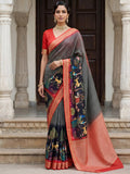 Grey Adorable Pichwai Printed Silk Wedding Wear Saree With Blouse