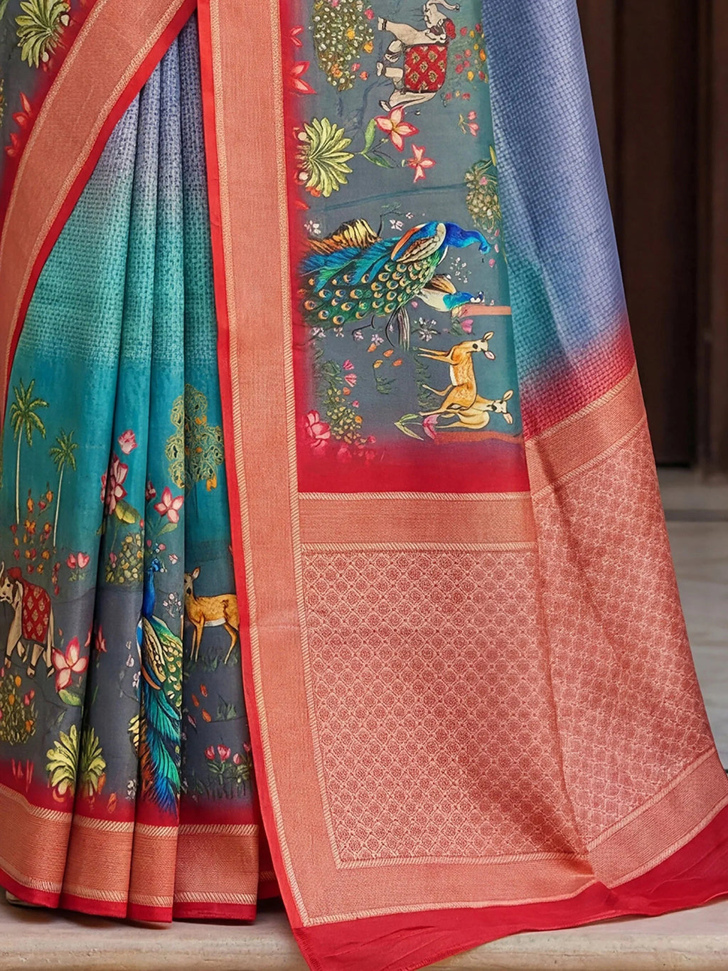 Great Adorable Pichwai Printed Silk Wedding Wear Saree With Blouse