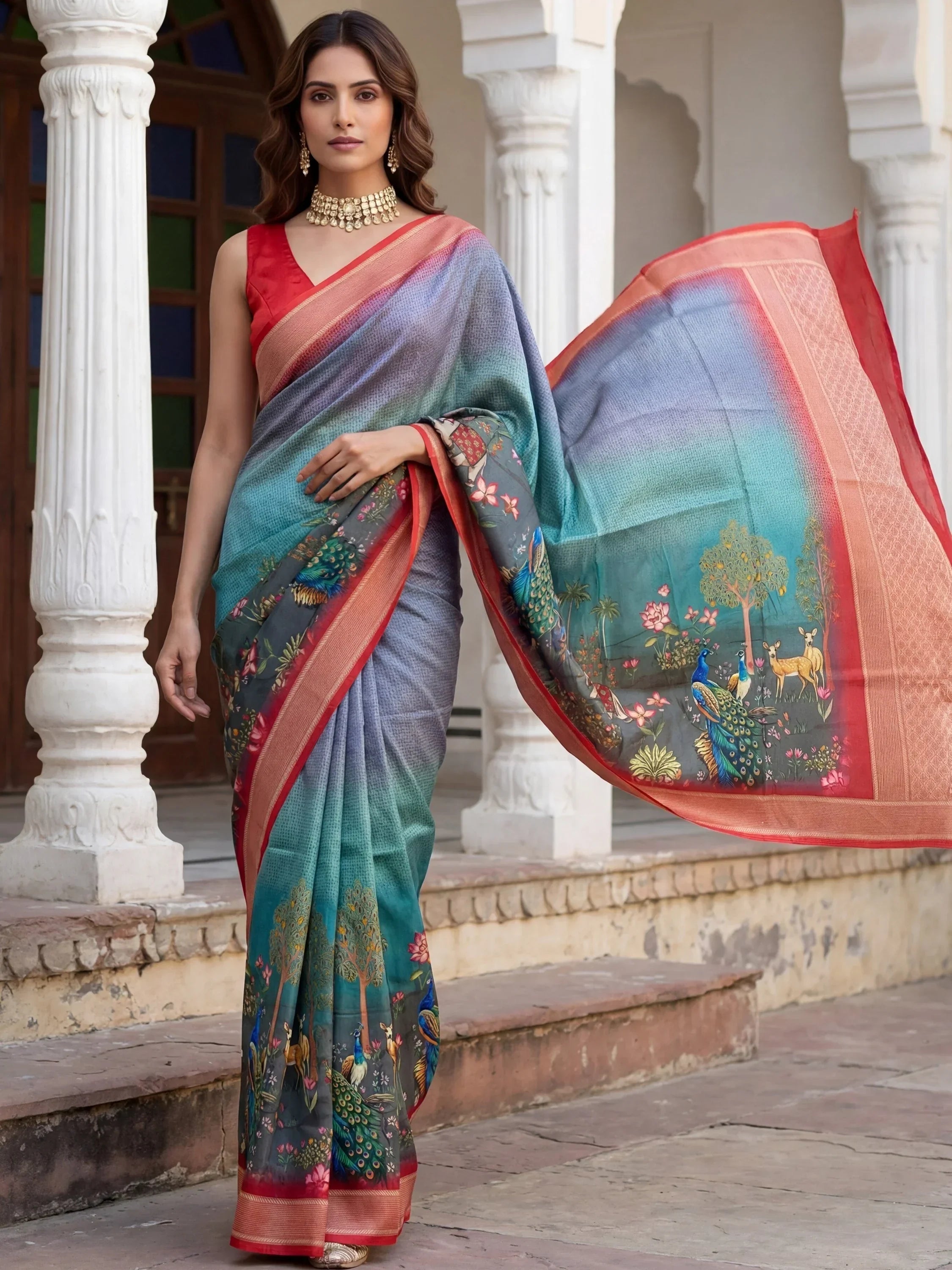 Great Adorable Pichwai Printed Silk Wedding Wear Saree With Blouse