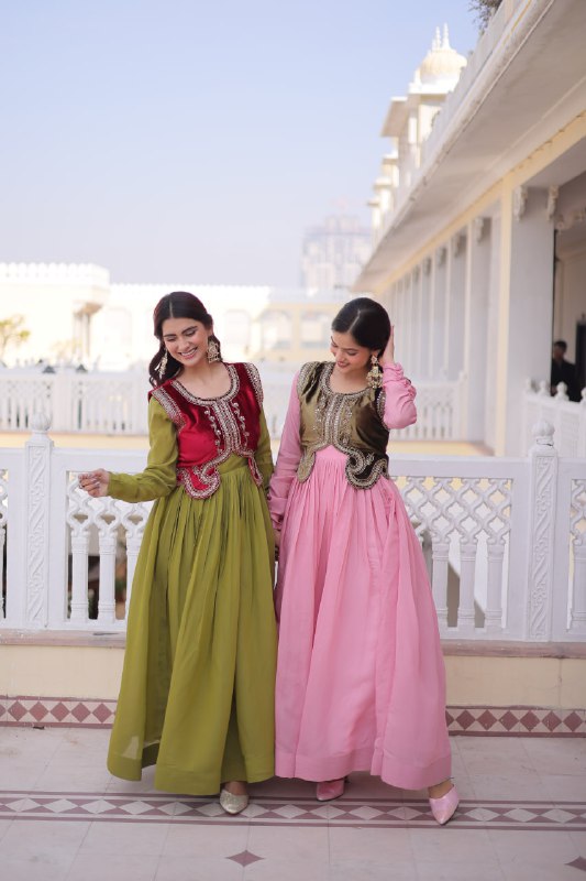 Chanderi Silk Gown with Embroidered Koti for Festivals