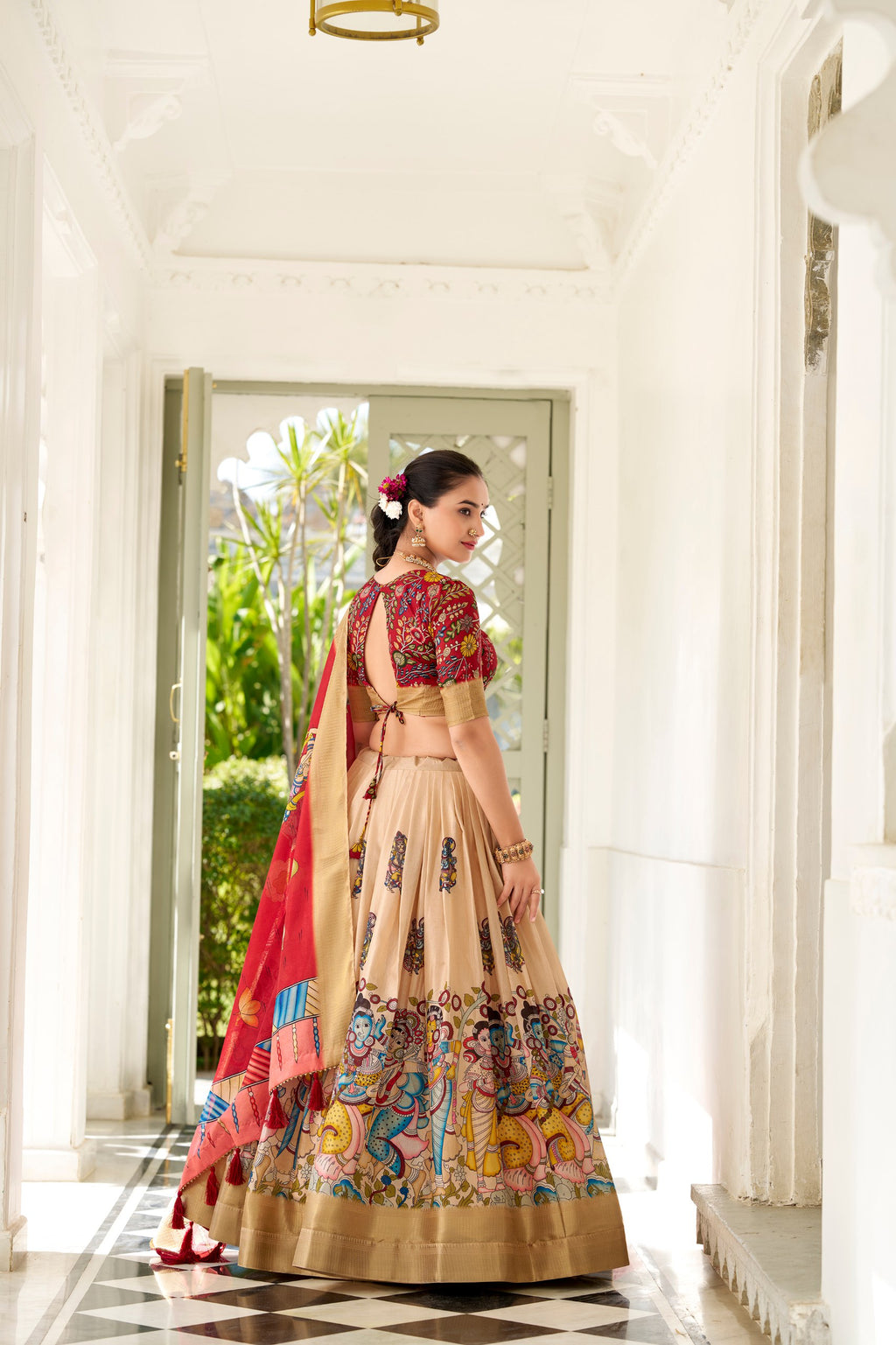 Dola Silk Lehenga Choli with Kalamkari Print for Festivals