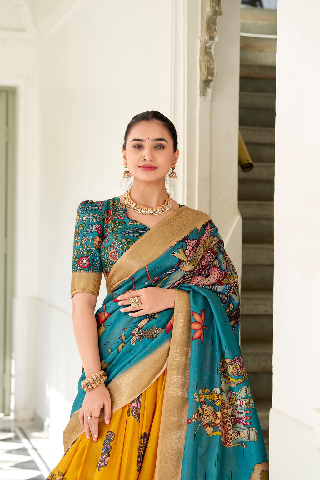 Dola Silk Lehenga Choli with Kalamkari Print for Festivals