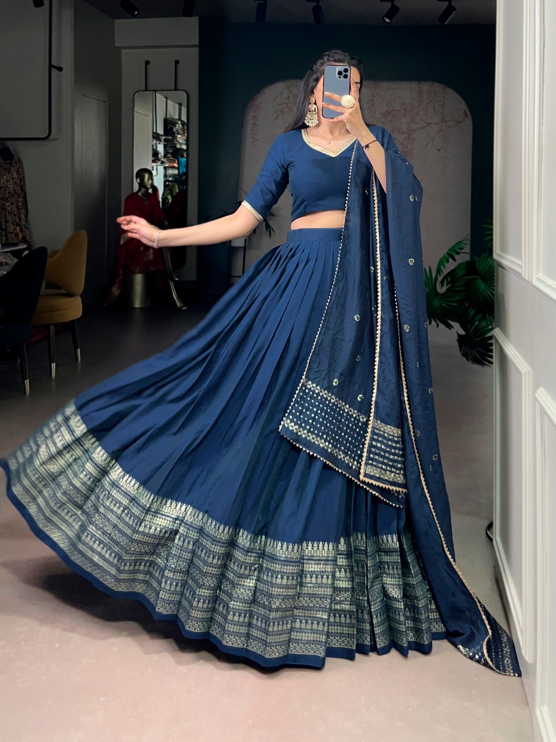 Chanderi Silk Zari Weaving Lehenga Choli for Festive Occasions