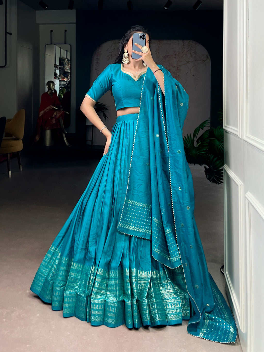 Chanderi Silk Zari Weaving Lehenga Choli for Festive Occasions