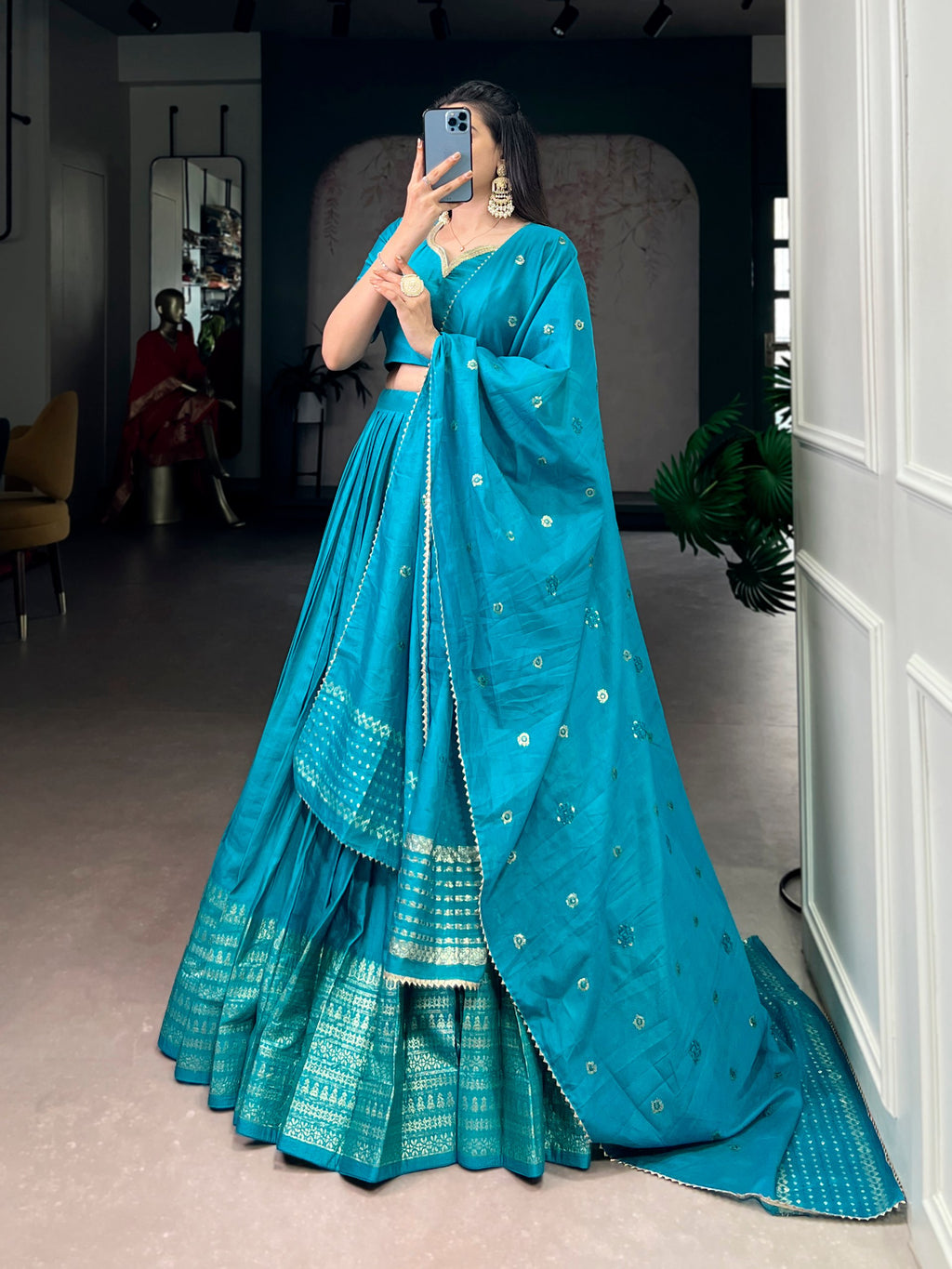 Chanderi Silk Zari Weaving Lehenga Choli for Festive Occasions
