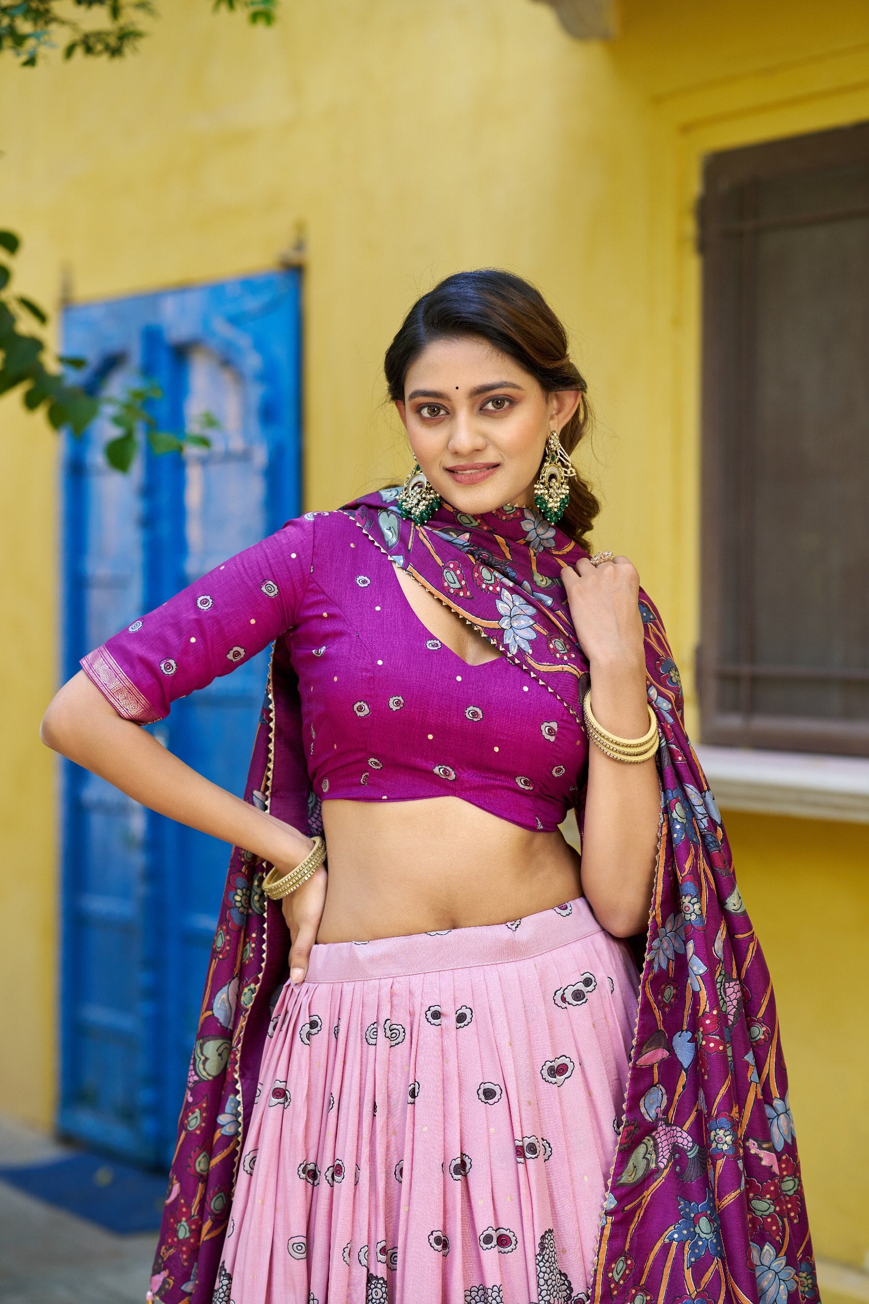 Tussar Silk Lehenga Choli with Kalamkari Print for Festivals