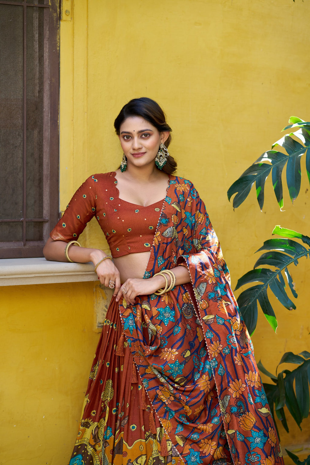 Tussar Silk Lehenga Choli with Kalamkari Print for Festivals