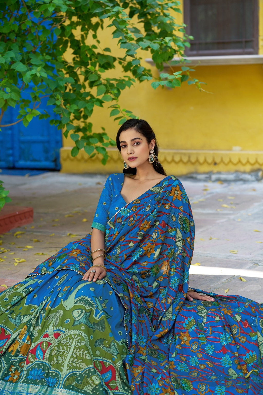 Tussar Silk Lehenga Choli with Kalamkari Print for Festivals