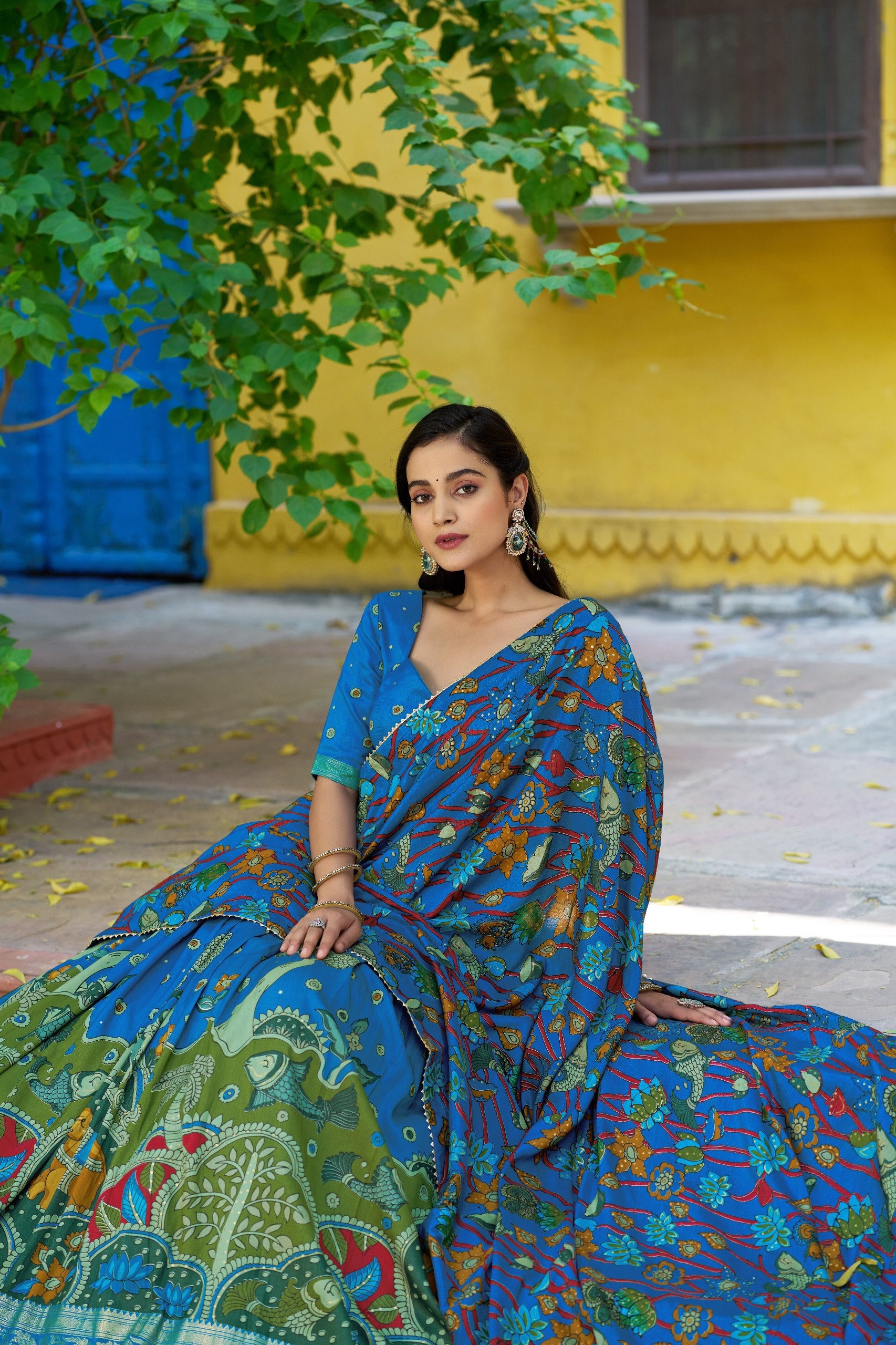 Tussar Silk Lehenga Choli with Kalamkari Print for Festivals
