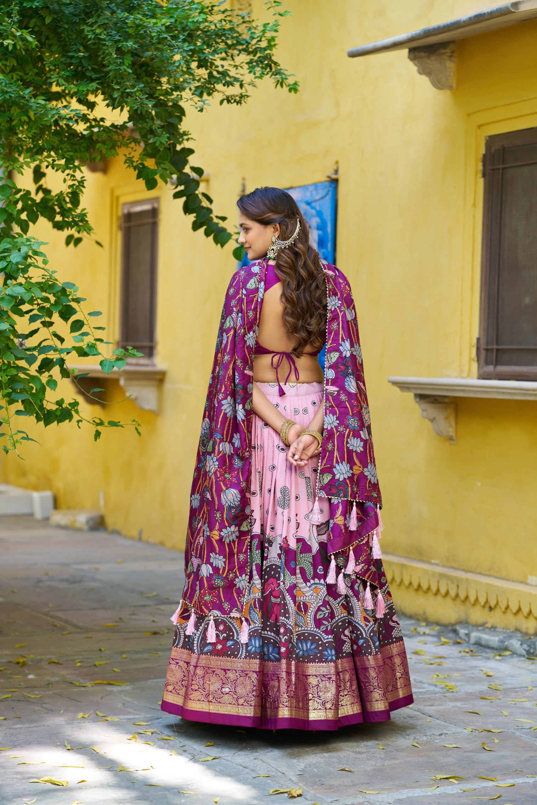Tussar Silk Lehenga Choli with Kalamkari Print for Festivals