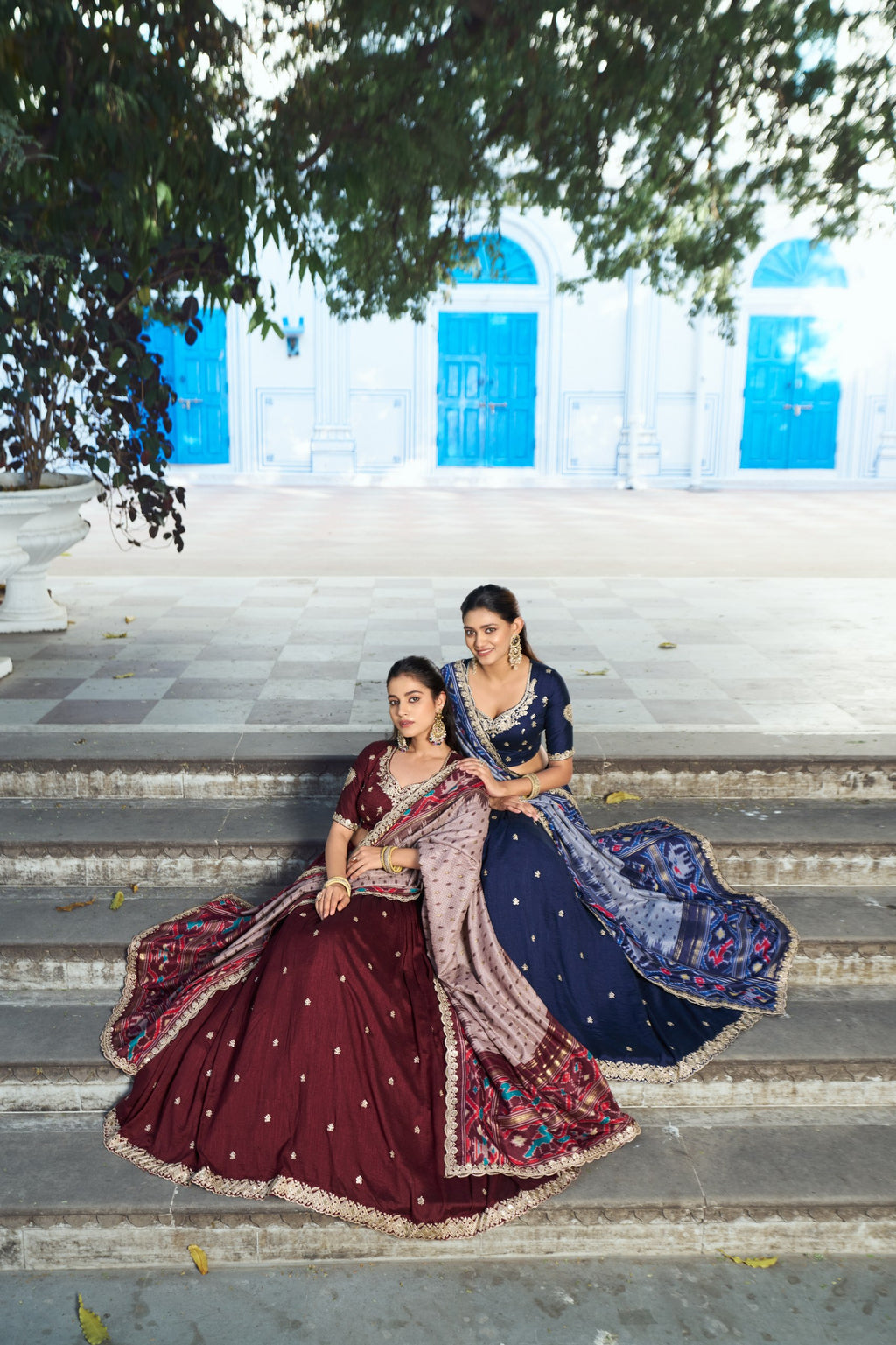 Silk Half Saree Lehenga with Thread Embroidery for Festivals