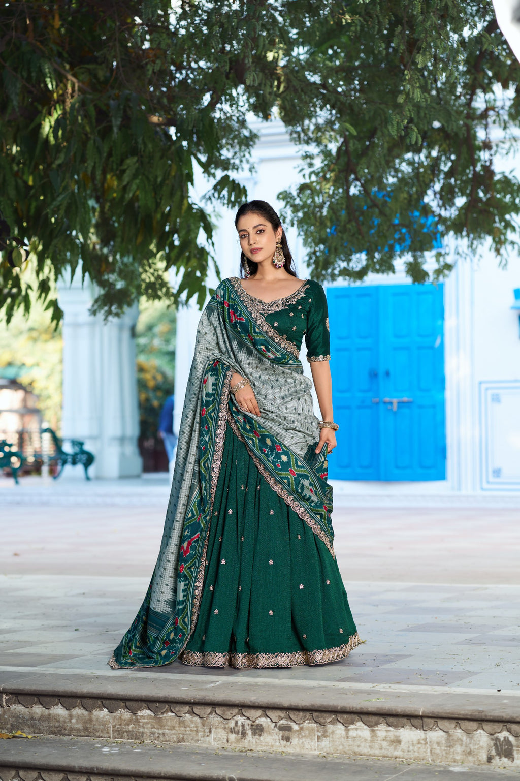 Silk Half Saree Lehenga with Thread Embroidery for Festivals