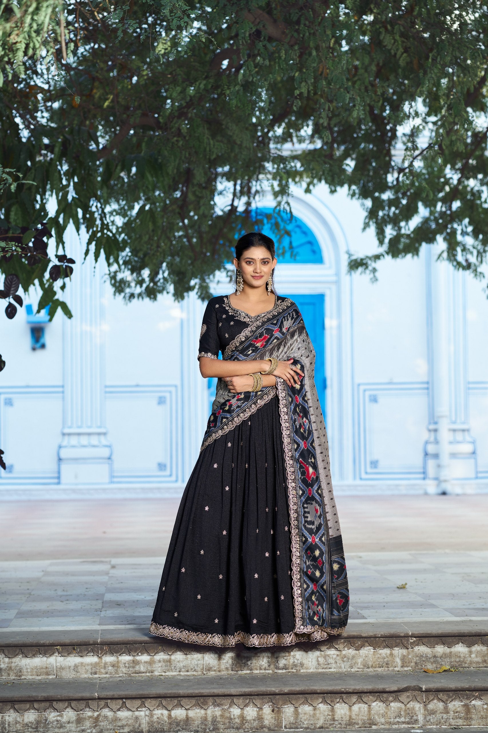 Silk Half Saree Lehenga with Thread Embroidery for Festivals