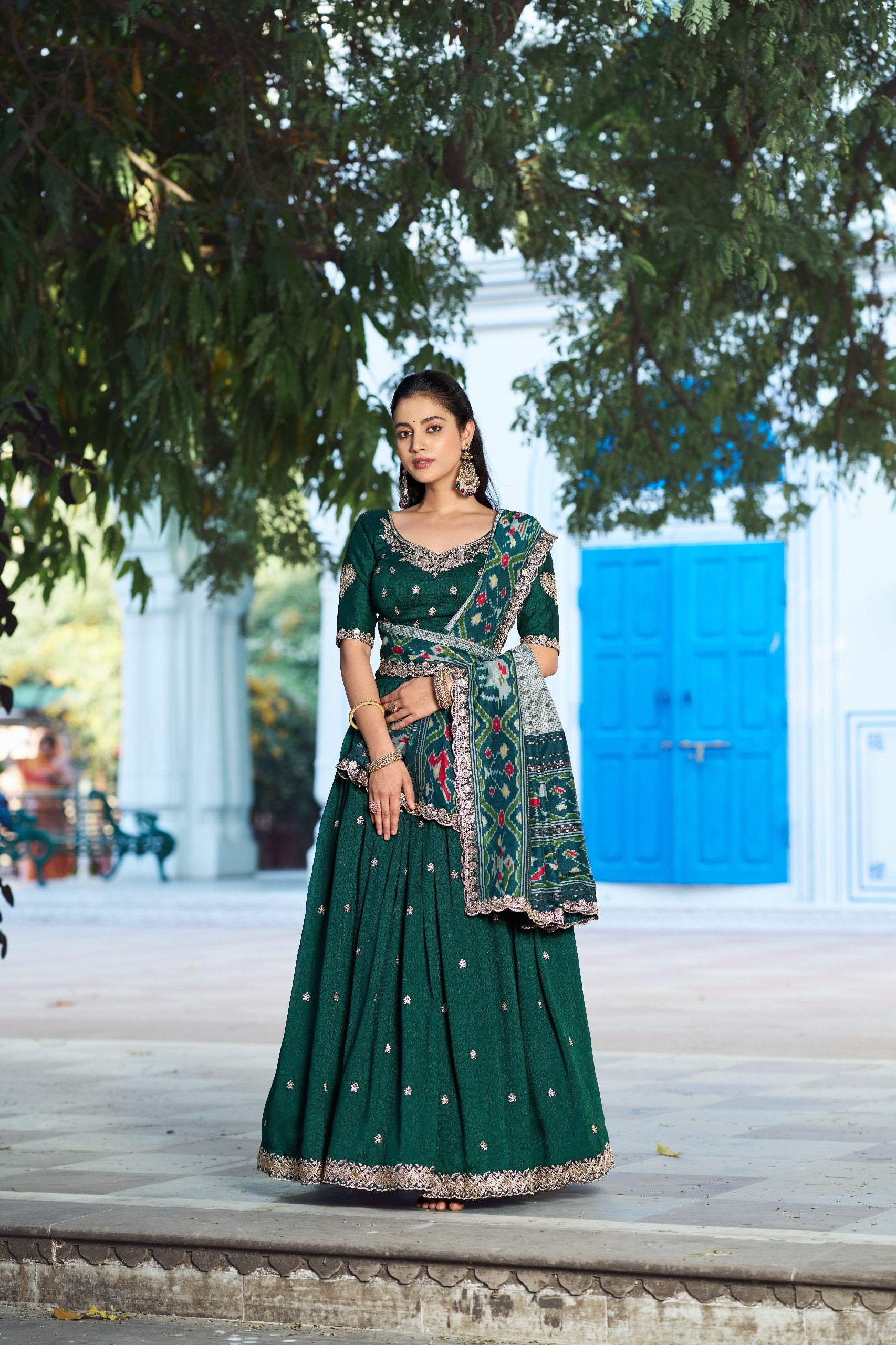 Silk Half Saree Lehenga with Thread Embroidery for Festivals