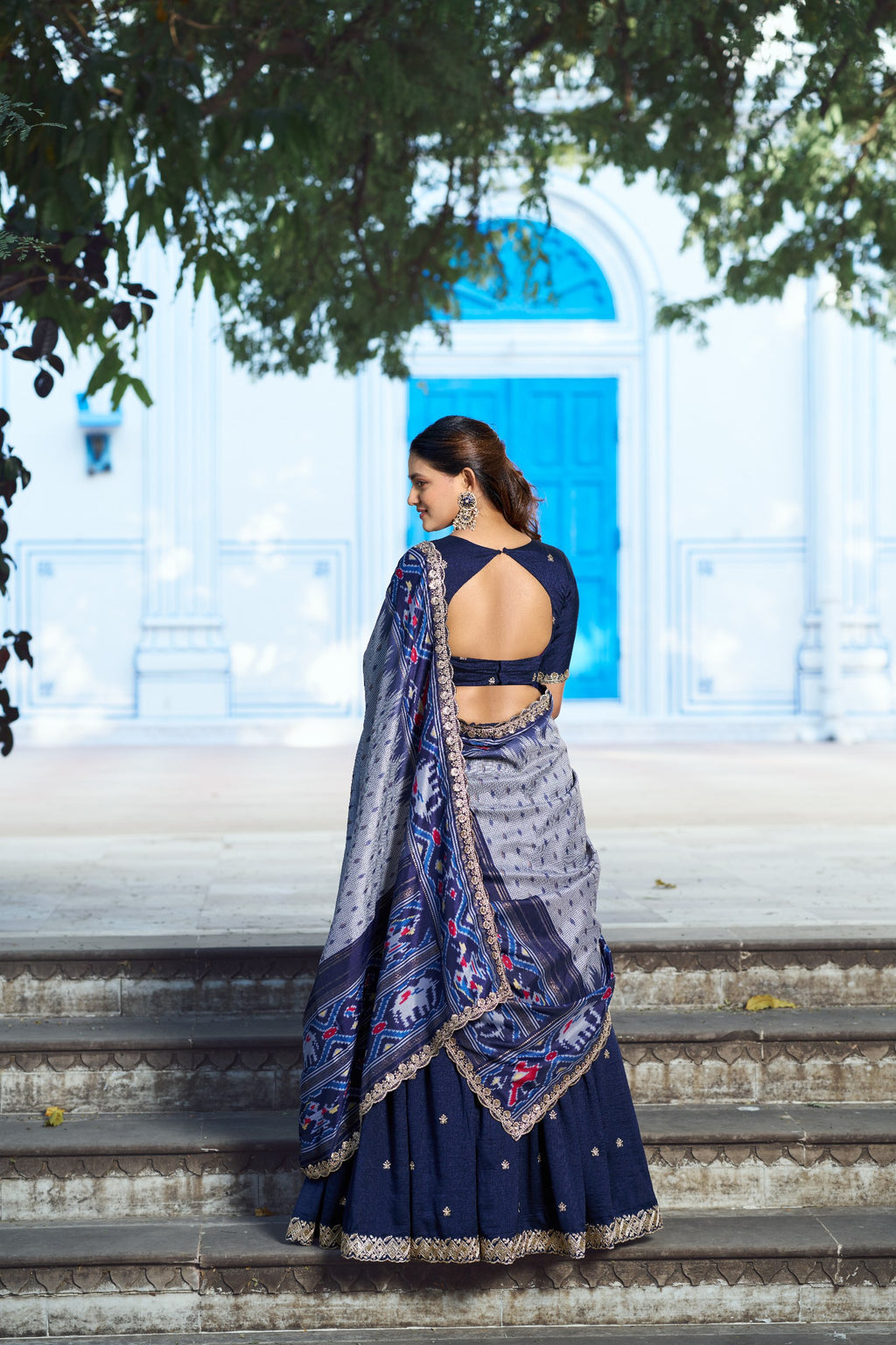 Silk Half Saree Lehenga with Thread Embroidery for Festivals