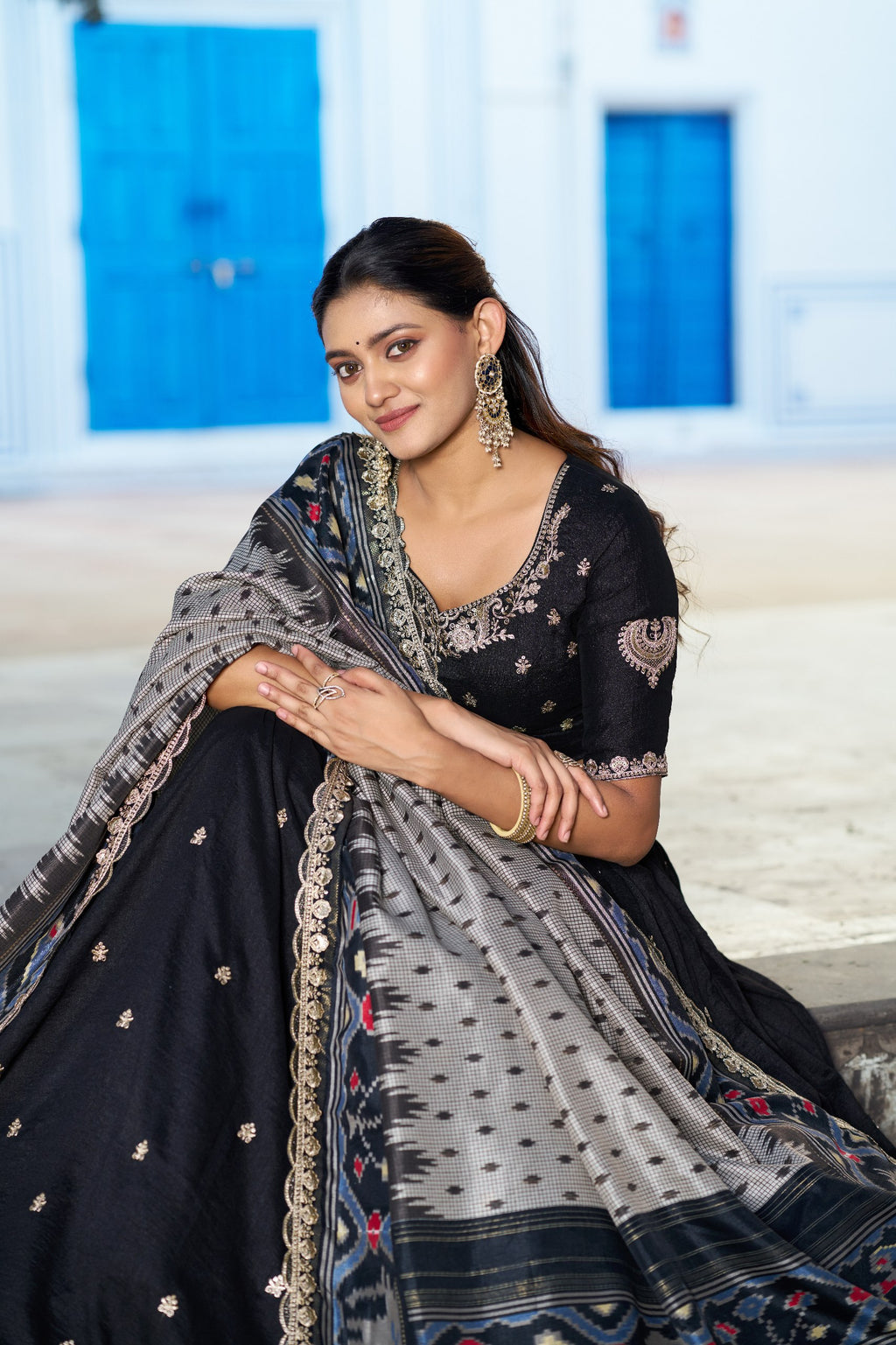 Silk Half Saree Lehenga with Thread Embroidery for Festivals