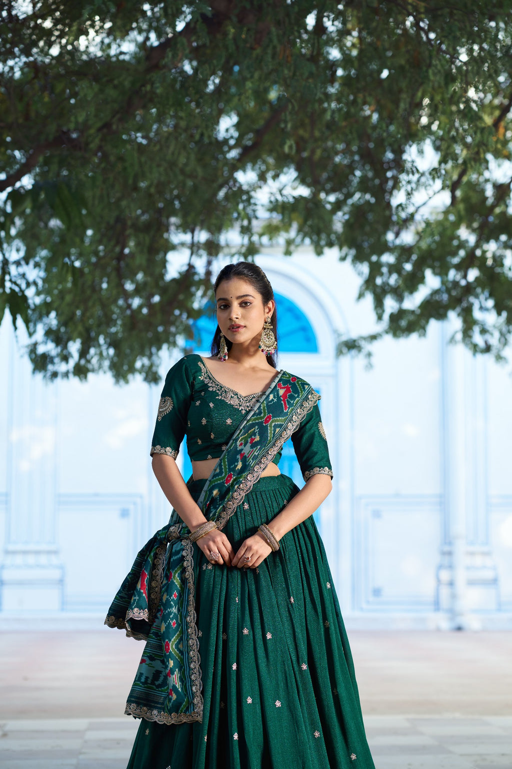 Silk Half Saree Lehenga with Thread Embroidery for Festivals