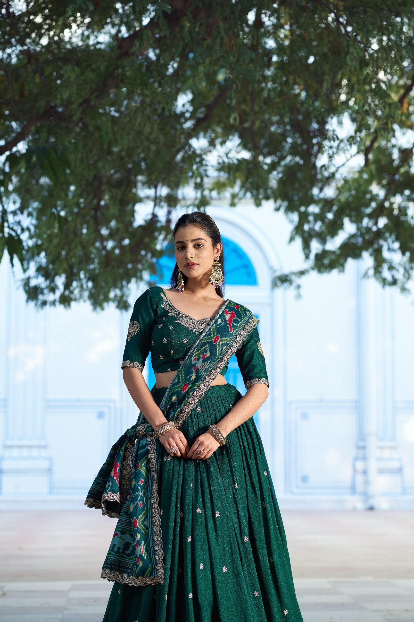 Silk Half Saree Lehenga with Thread Embroidery for Festivals