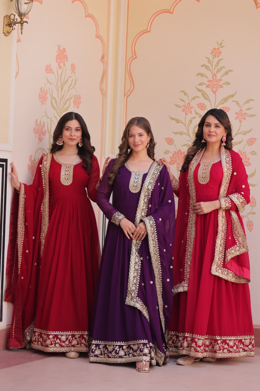 Georgette Zari Embroidered Gown for Wedding & Festival