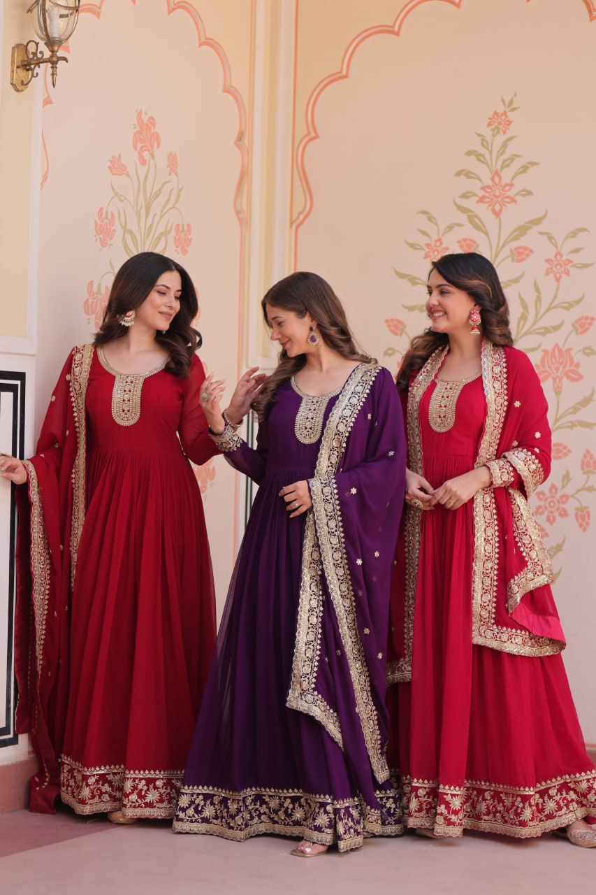 Georgette Zari Embroidered Gown for Wedding & Festival