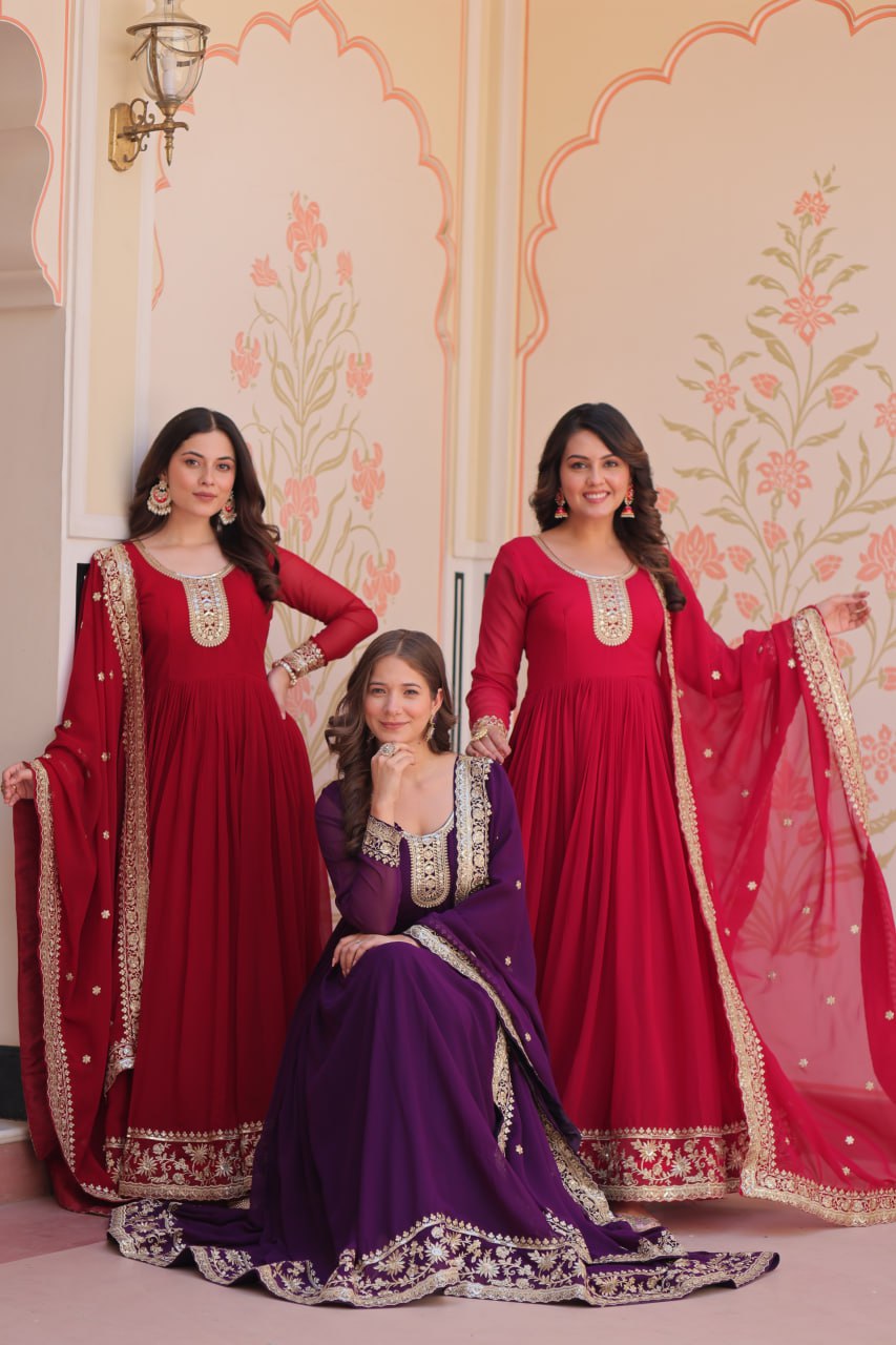 Georgette Zari Embroidered Gown for Wedding & Festival