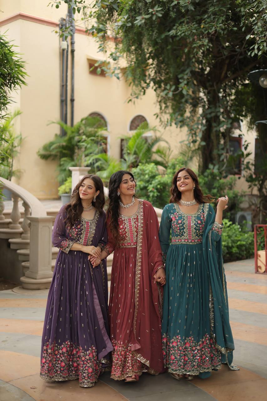 Georgette Anarkali Suit with Embroidered Sharara for Weddings