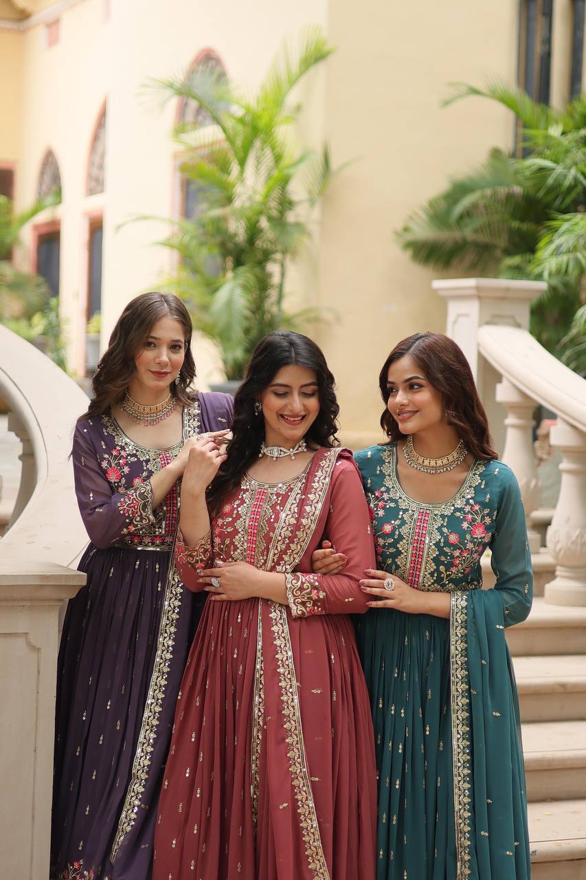 Georgette Anarkali Suit with Embroidered Sharara for Weddings