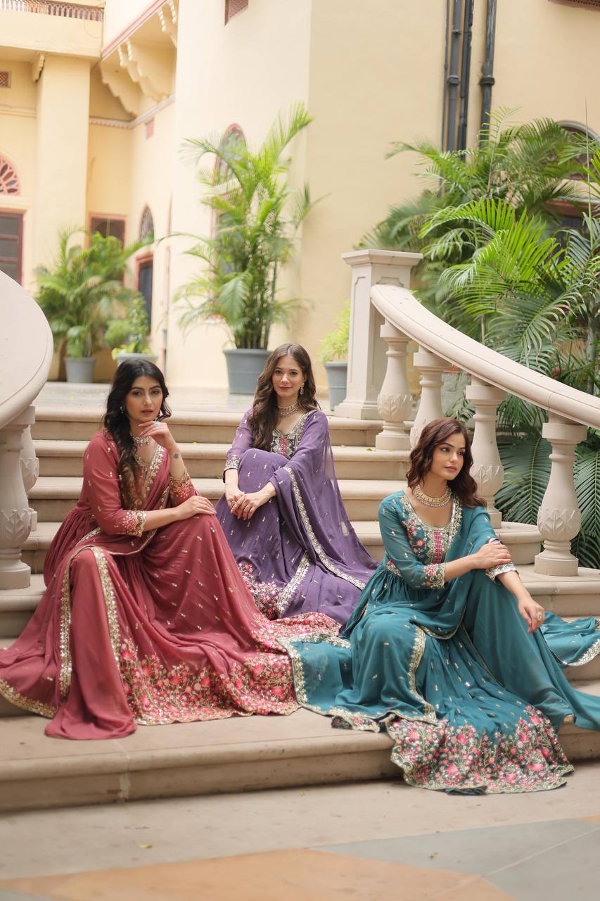 Georgette Anarkali Suit with Embroidered Sharara for Weddings