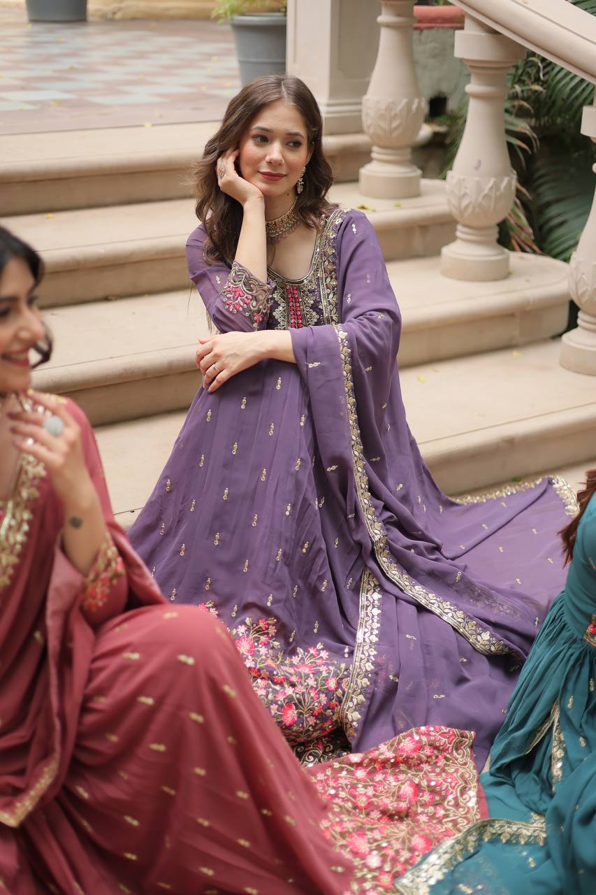 Georgette Anarkali Suit with Embroidered Sharara for Weddings