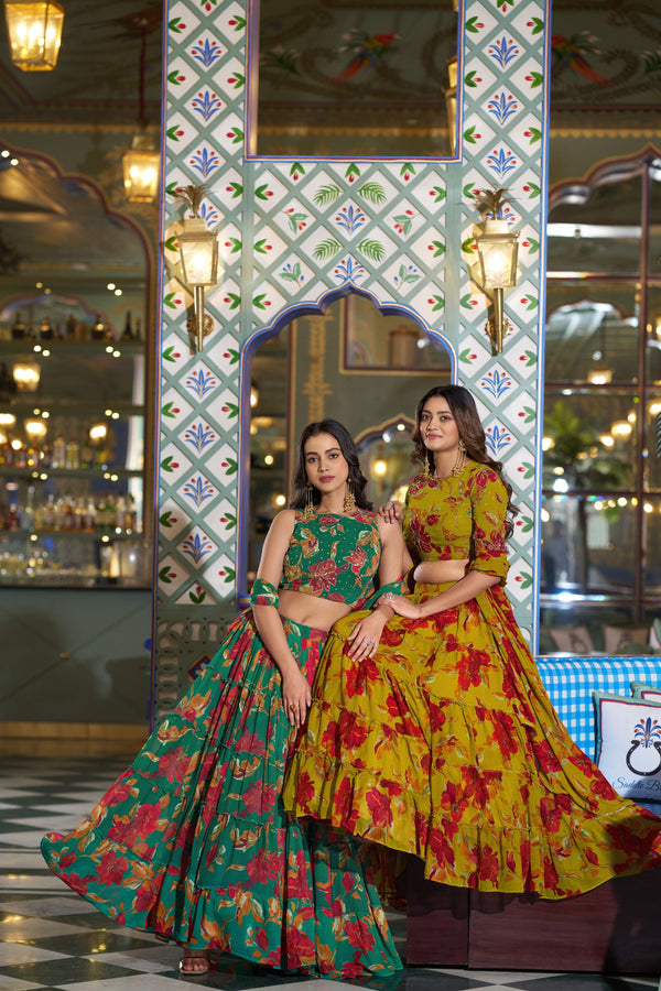 Georgette Lehenga Choli - Floral Printed Function Wear