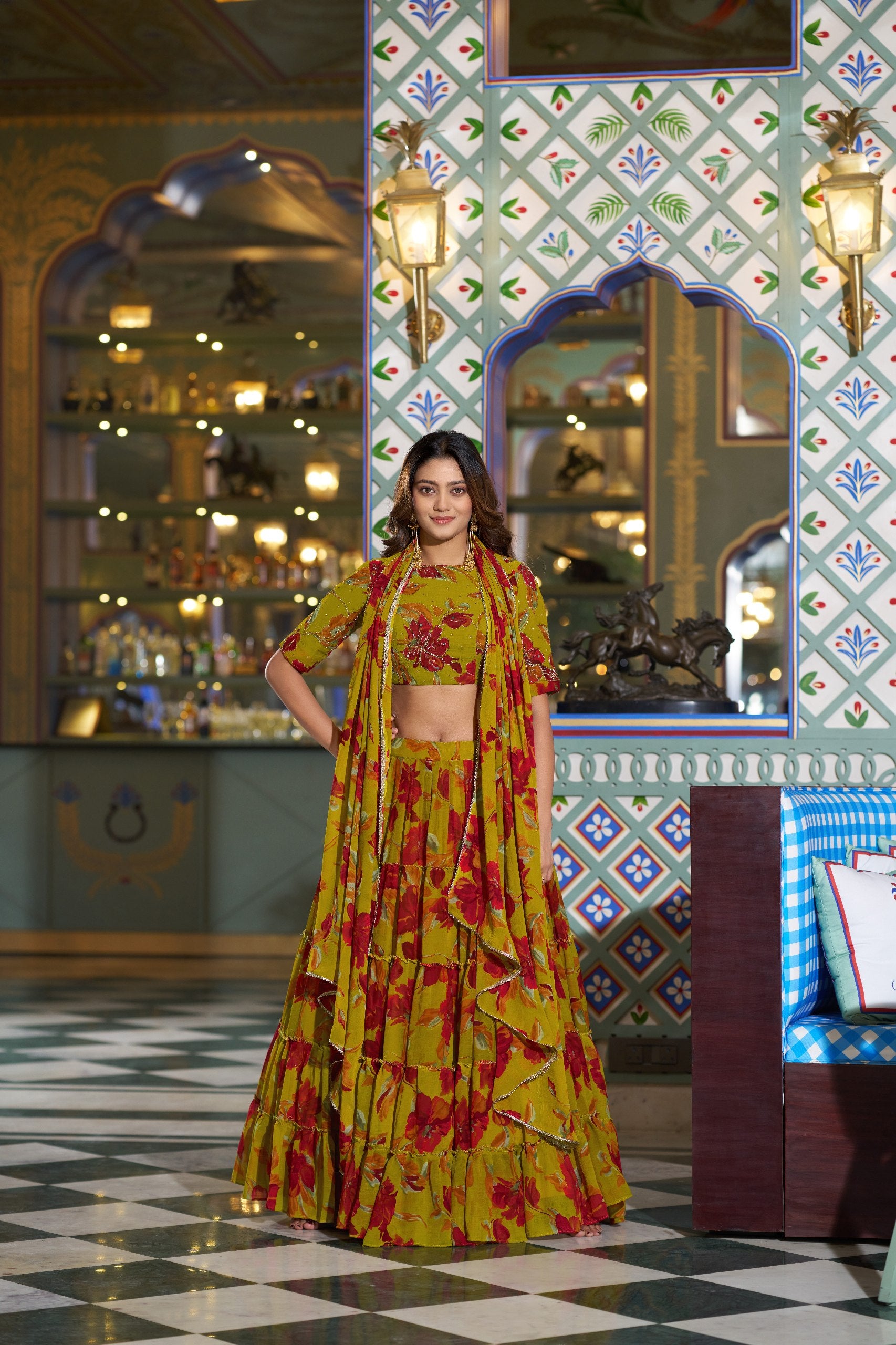 Georgette Lehenga Choli - Floral Printed Function Wear