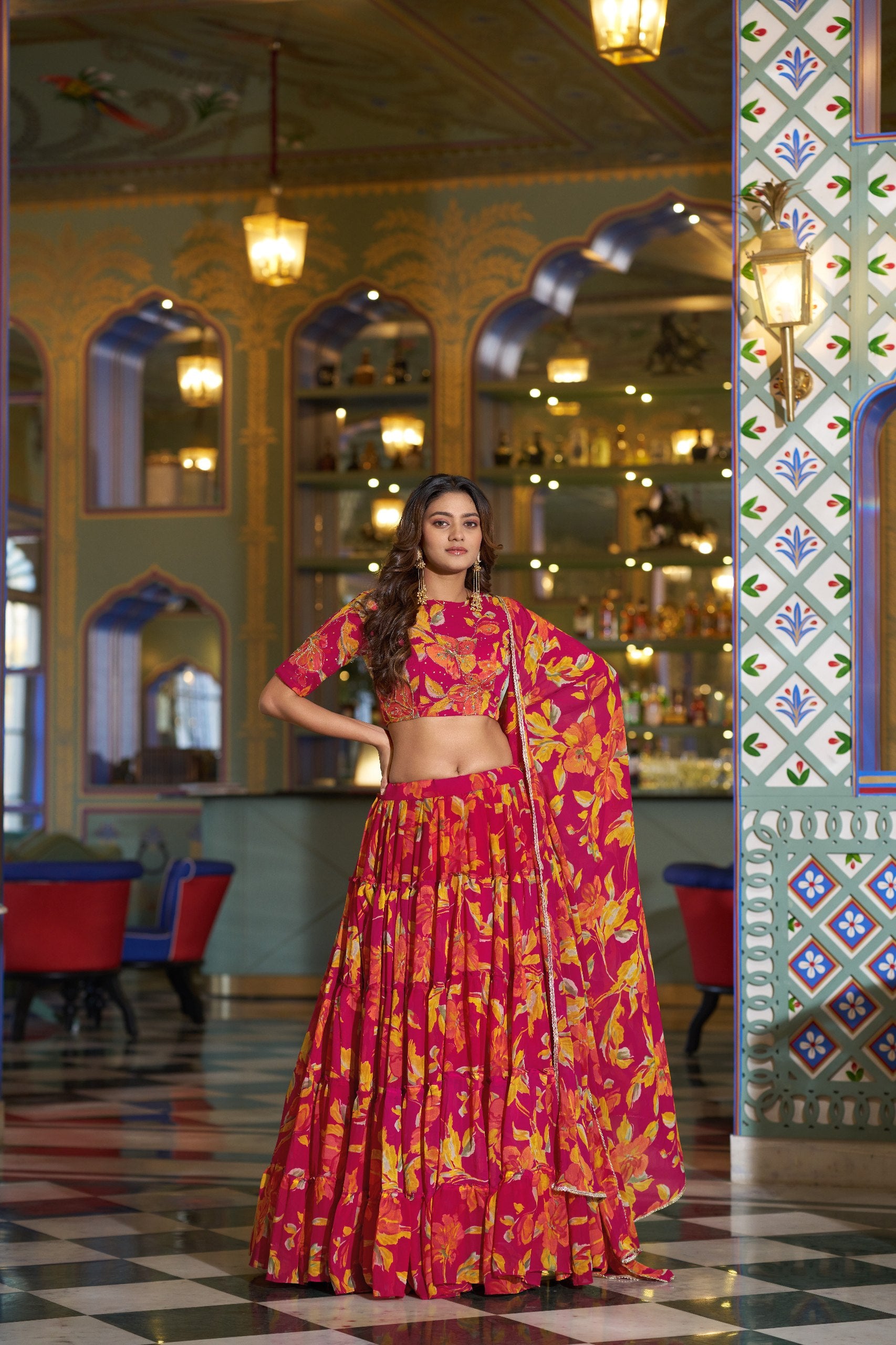 Georgette Lehenga Choli - Floral Printed Function Wear