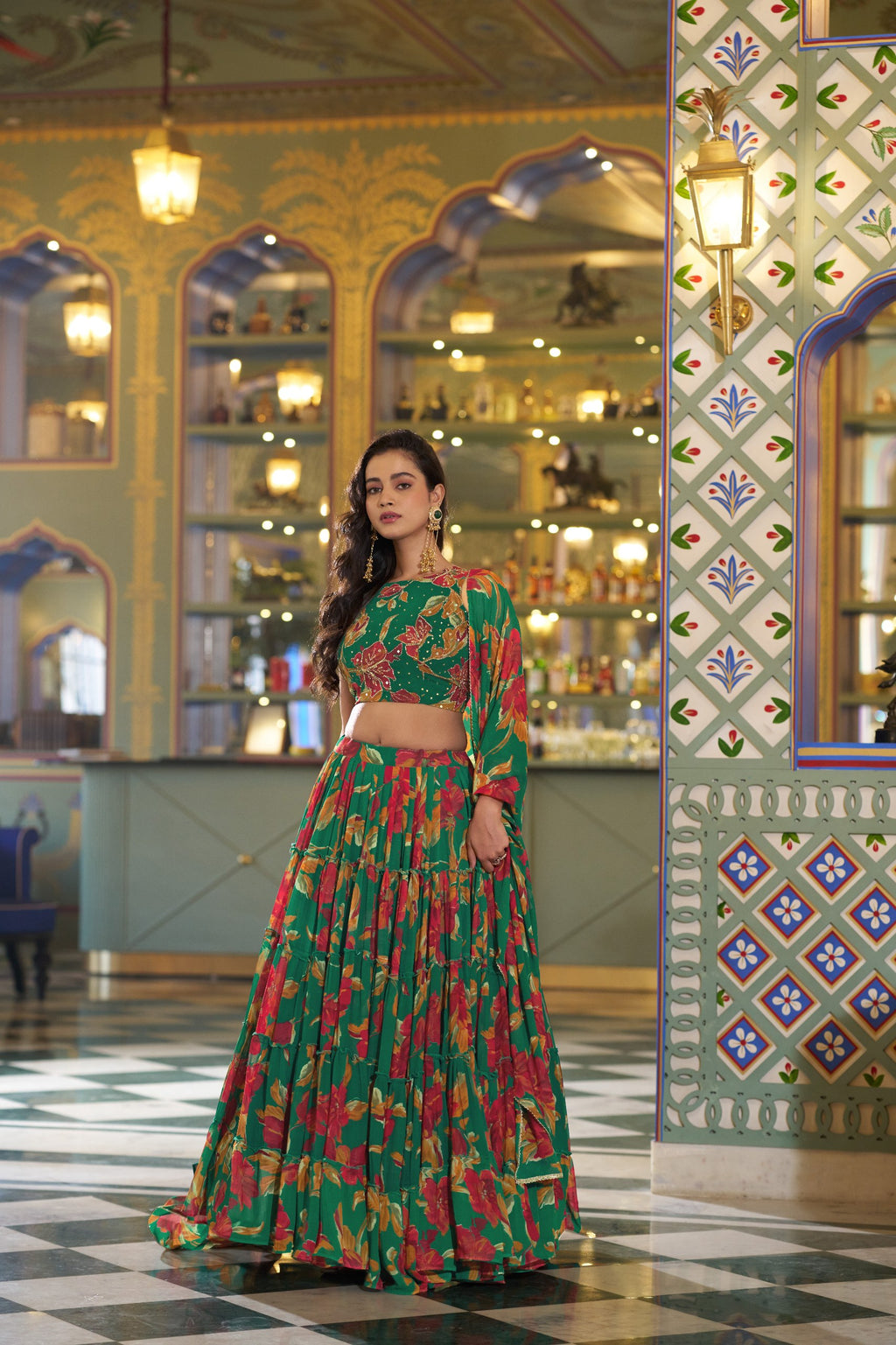 Georgette Lehenga Choli - Floral Printed Function Wear