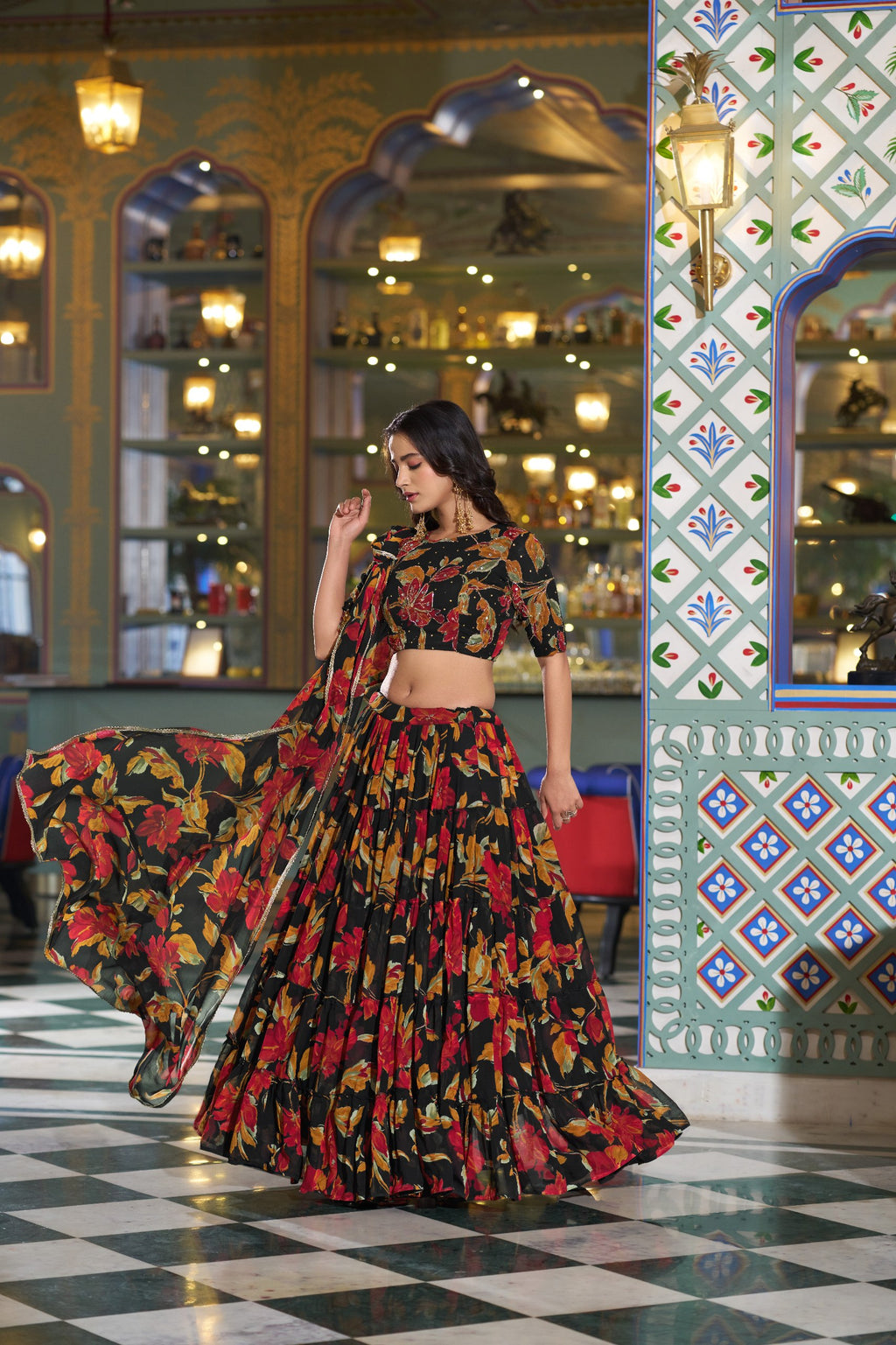 Georgette Lehenga Choli - Floral Printed Function Wear