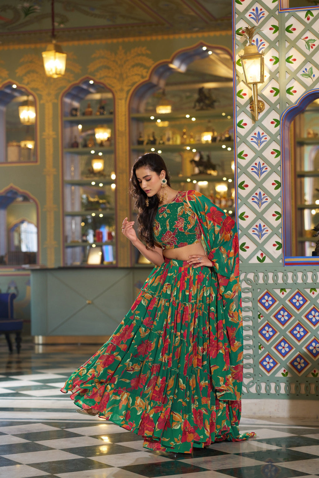 Georgette Lehenga Choli - Floral Printed Function Wear