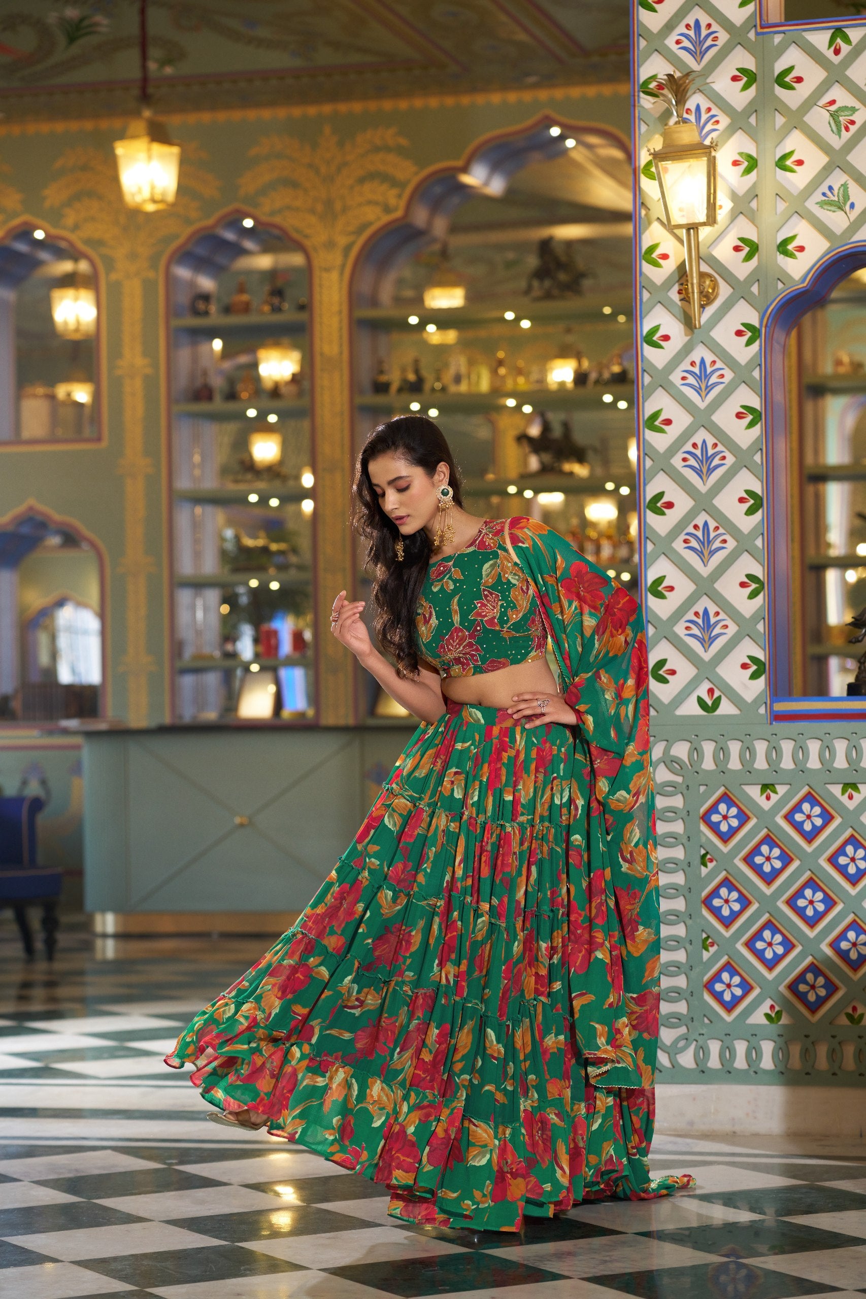 Georgette Lehenga Choli - Floral Printed Function Wear