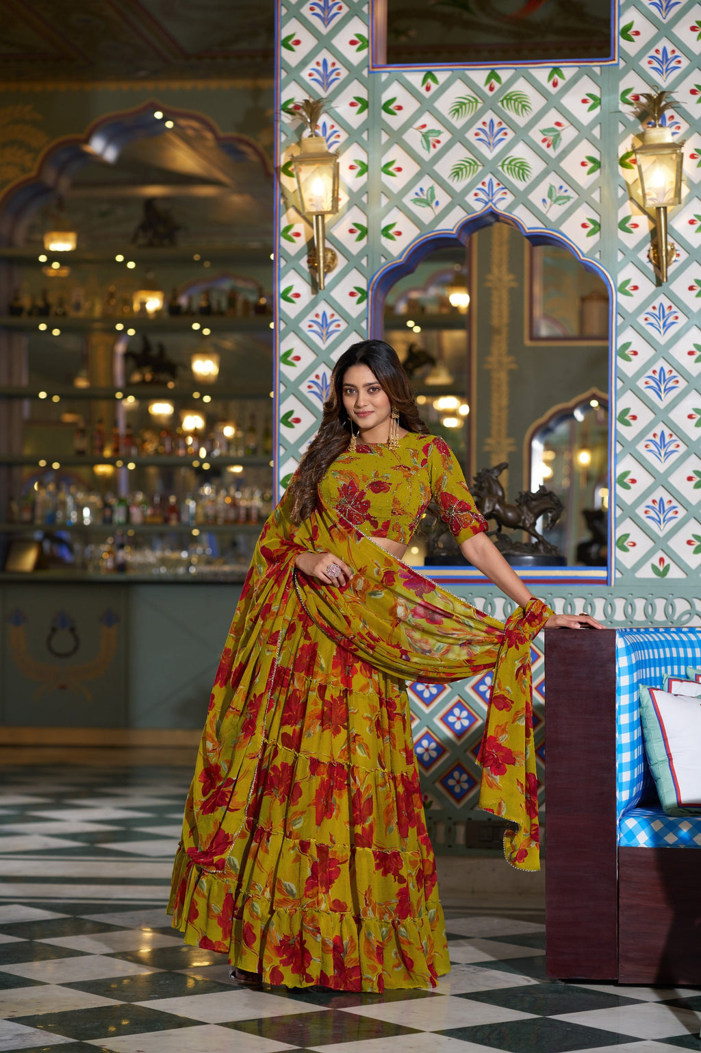 Georgette Lehenga Choli - Floral Printed Function Wear