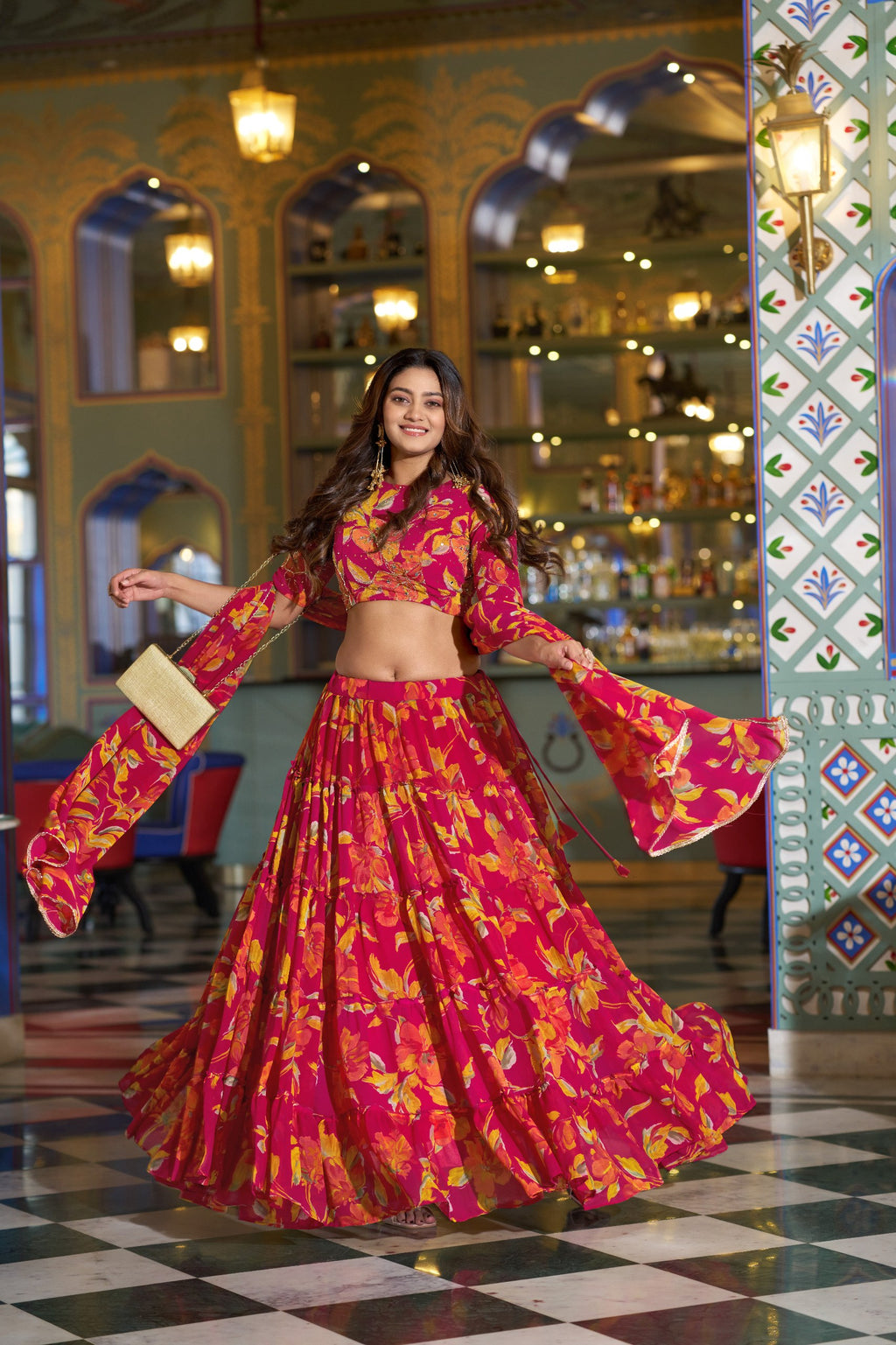 Georgette Lehenga Choli - Floral Printed Function Wear