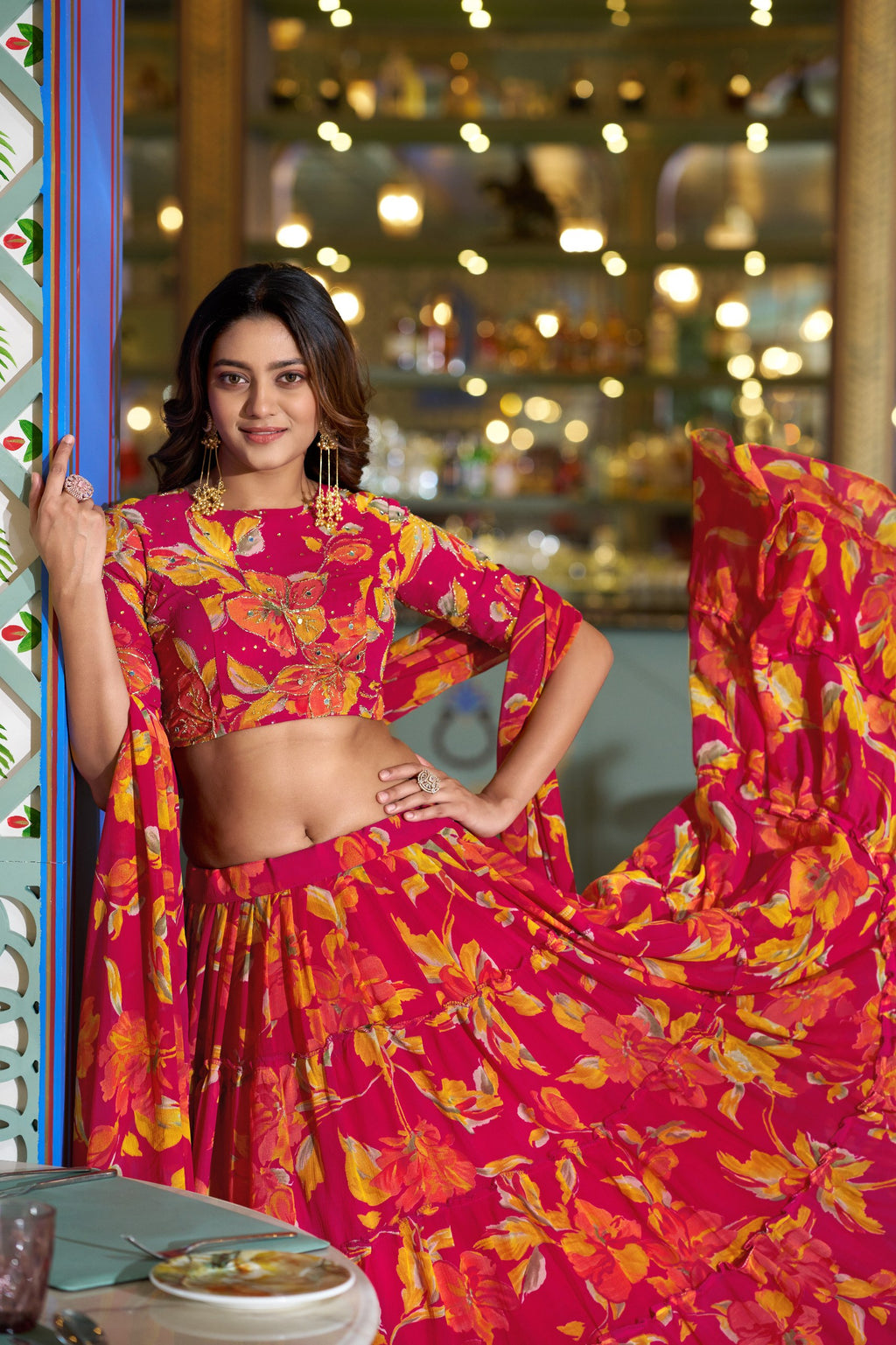 Georgette Lehenga Choli - Floral Printed Function Wear