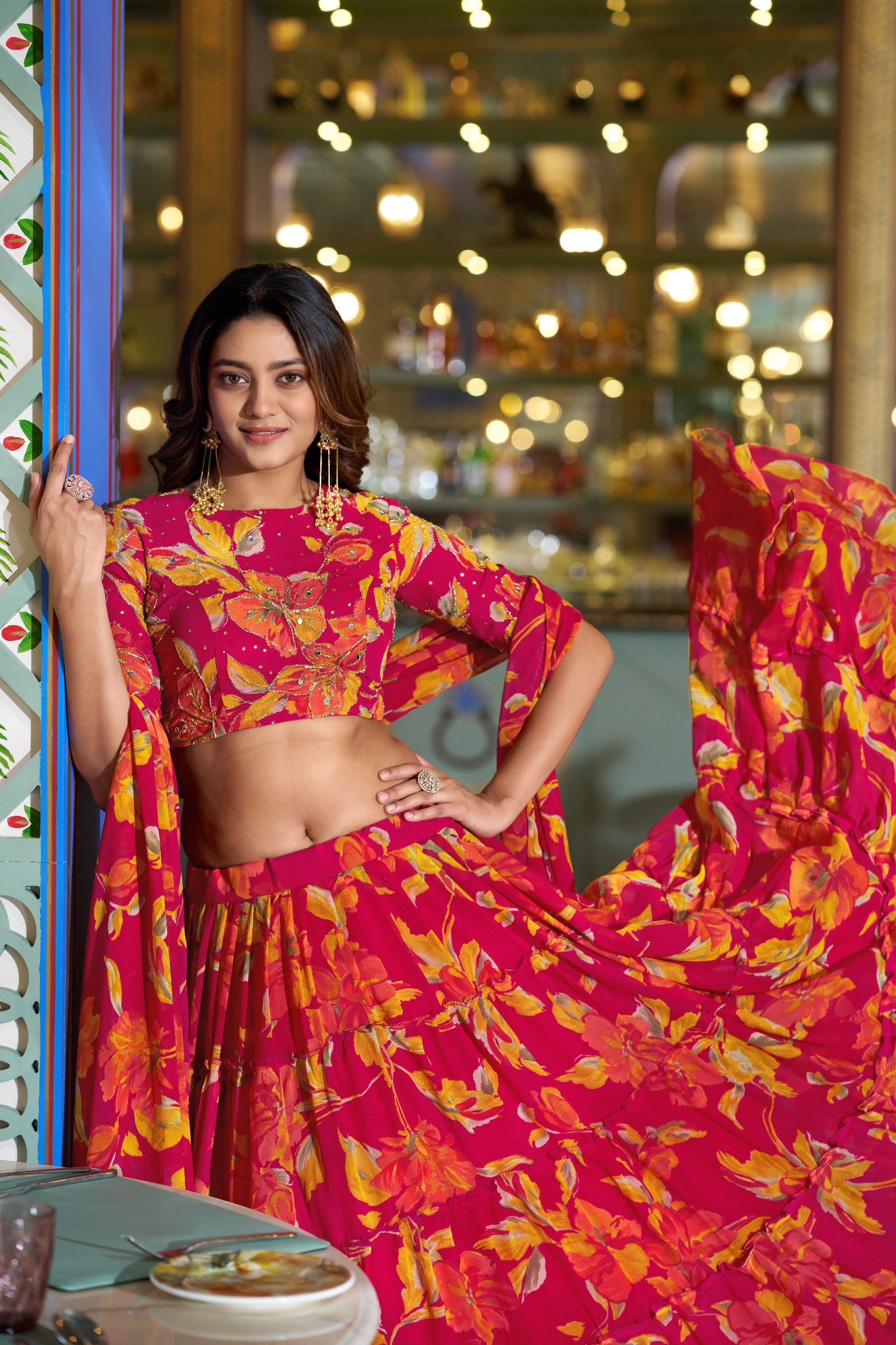 Georgette Lehenga Choli - Floral Printed Function Wear