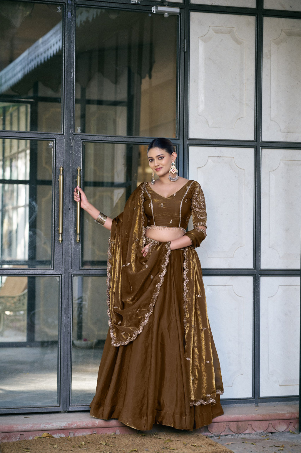 Organza Lehenga Choli with Sequins & Thread Embroidery for Parties