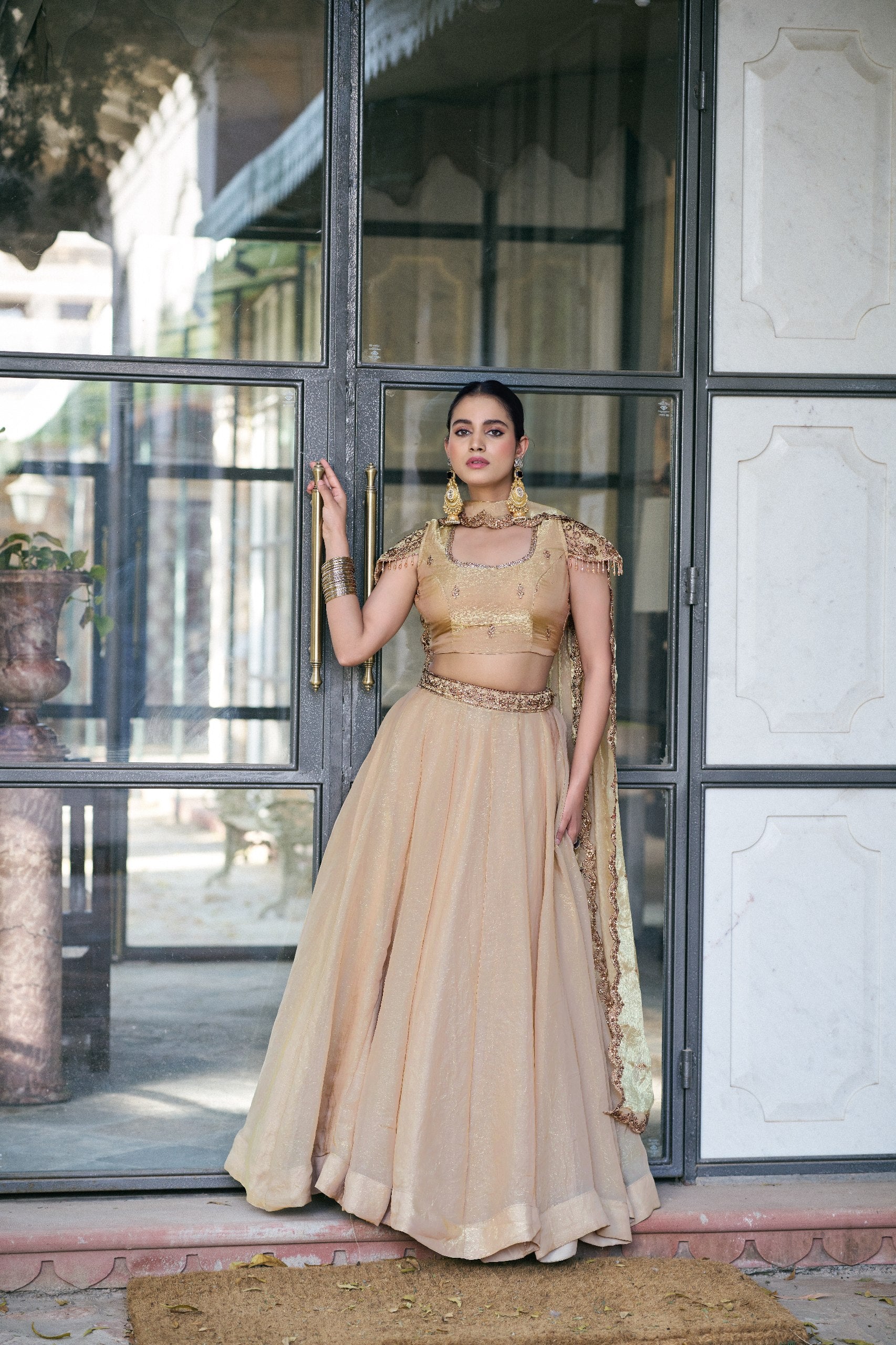 Organza Lehenga Choli with Sequins & Thread Embroidery for Parties