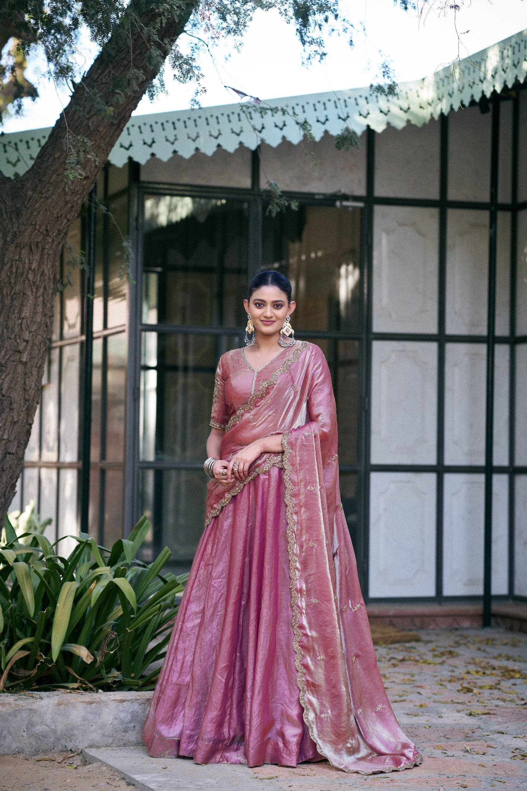 Organza Lehenga Choli with Sequins & Thread Embroidery for Parties