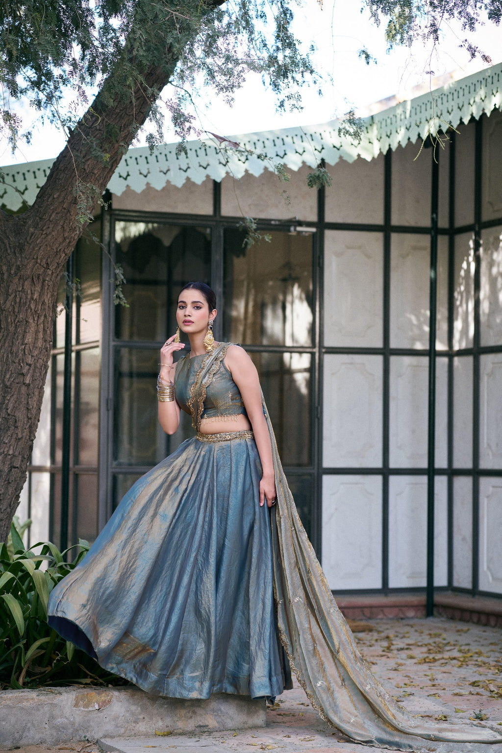 Organza Lehenga Choli with Sequins & Thread Embroidery for Parties