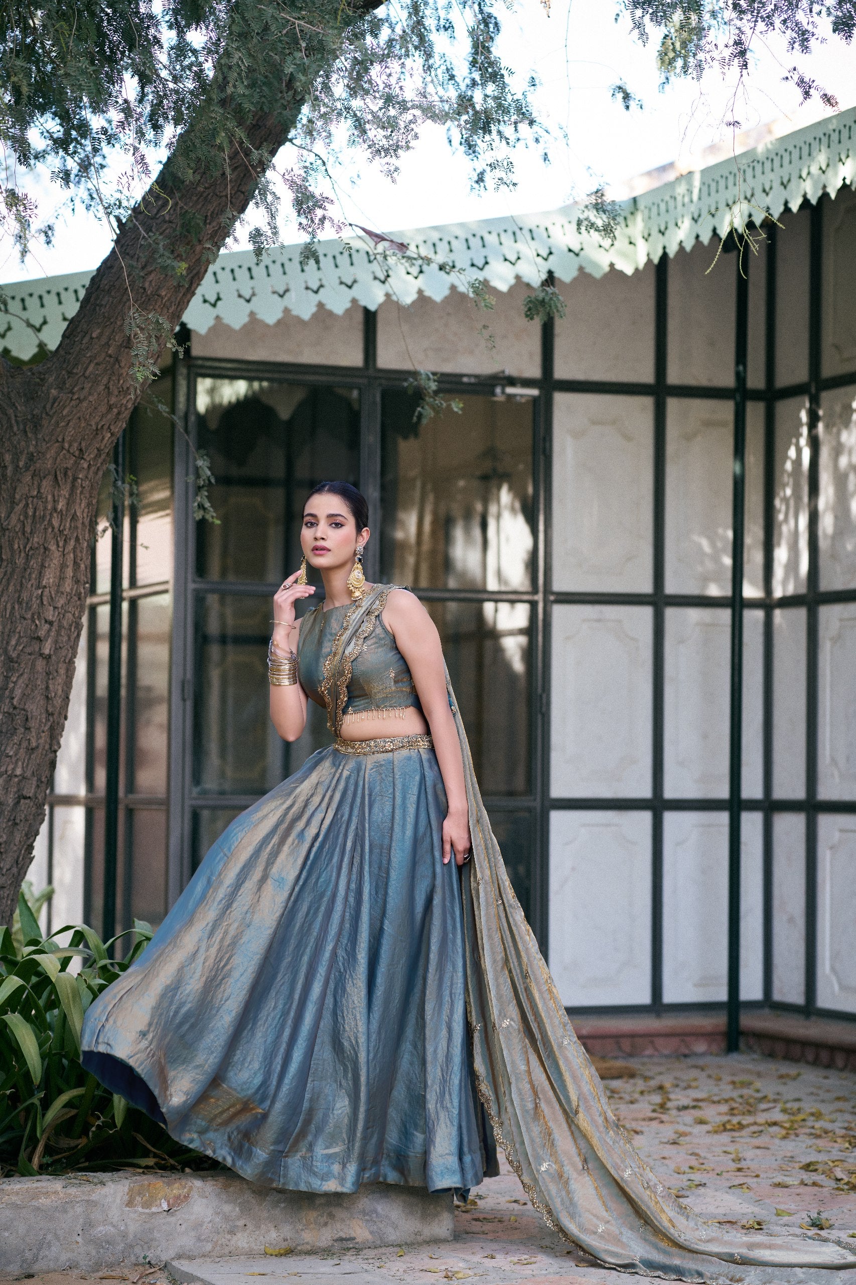 Organza Lehenga Choli with Sequins & Thread Embroidery for Parties