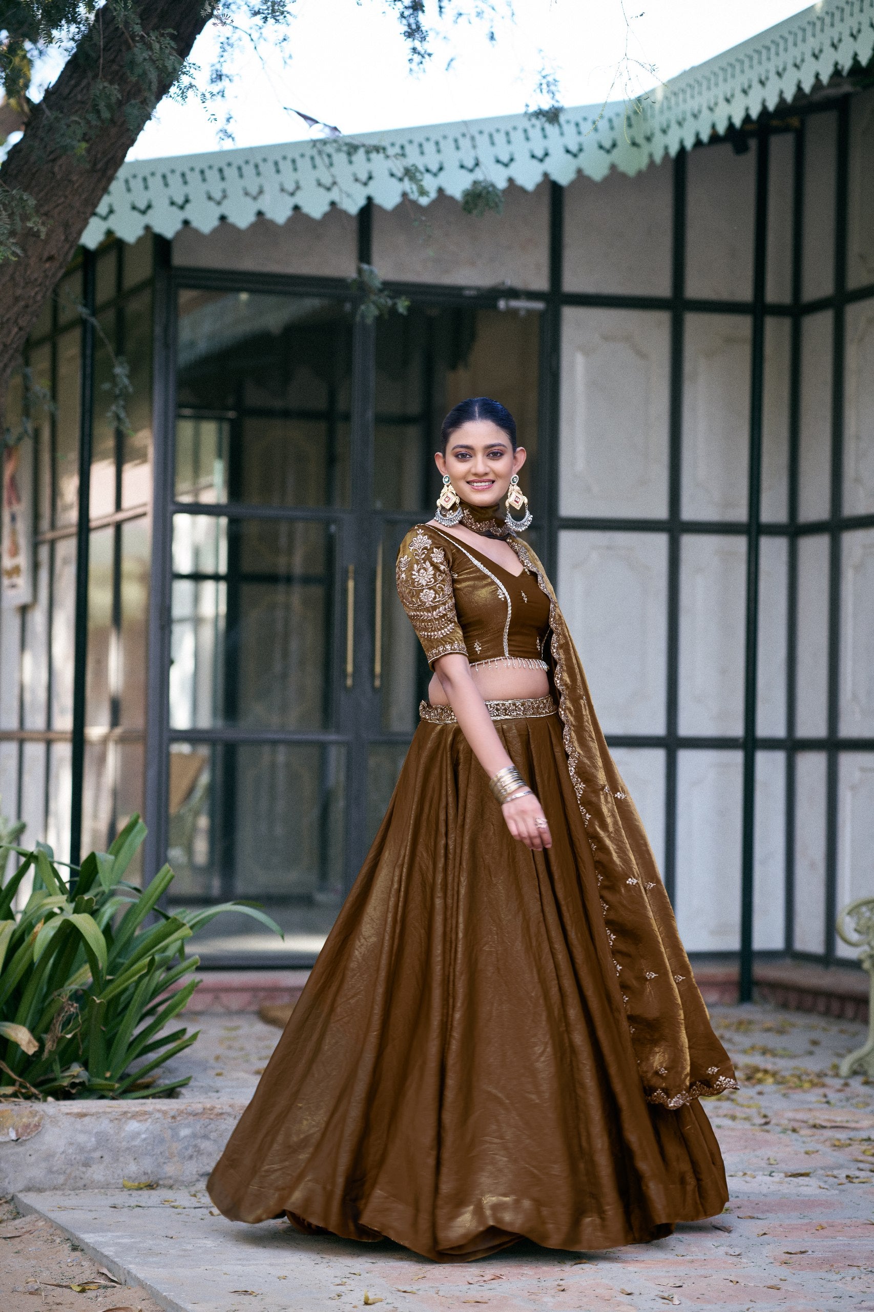 Organza Lehenga Choli with Sequins & Thread Embroidery for Parties
