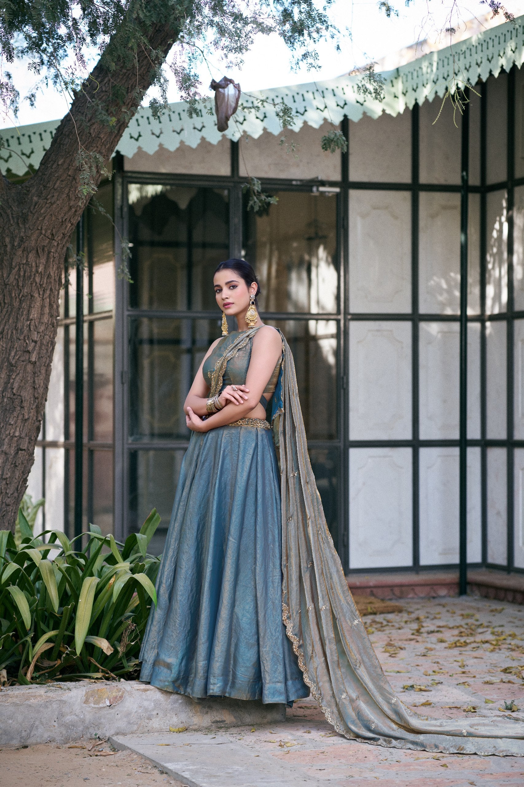 Organza Lehenga Choli with Sequins & Thread Embroidery for Parties