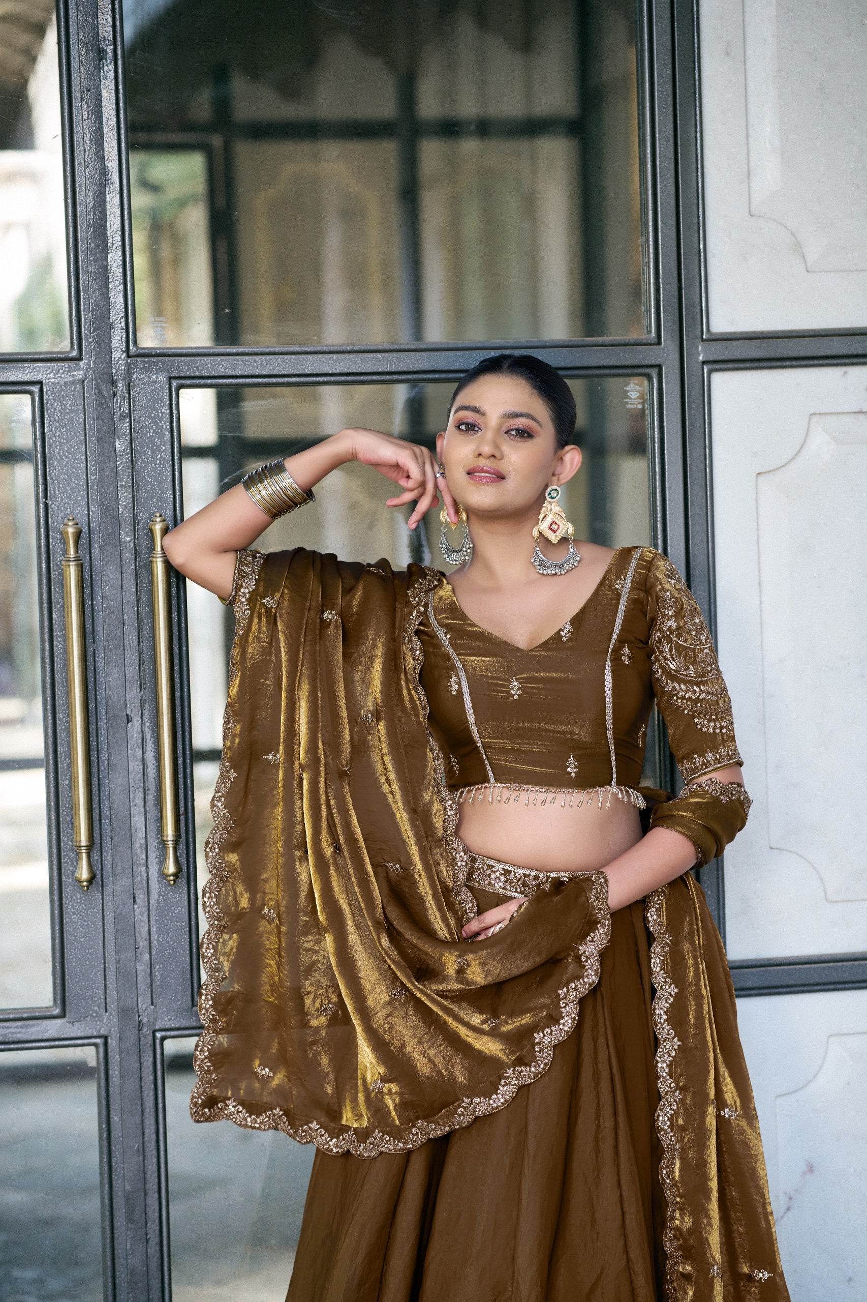 Organza Lehenga Choli with Sequins & Thread Embroidery for Parties