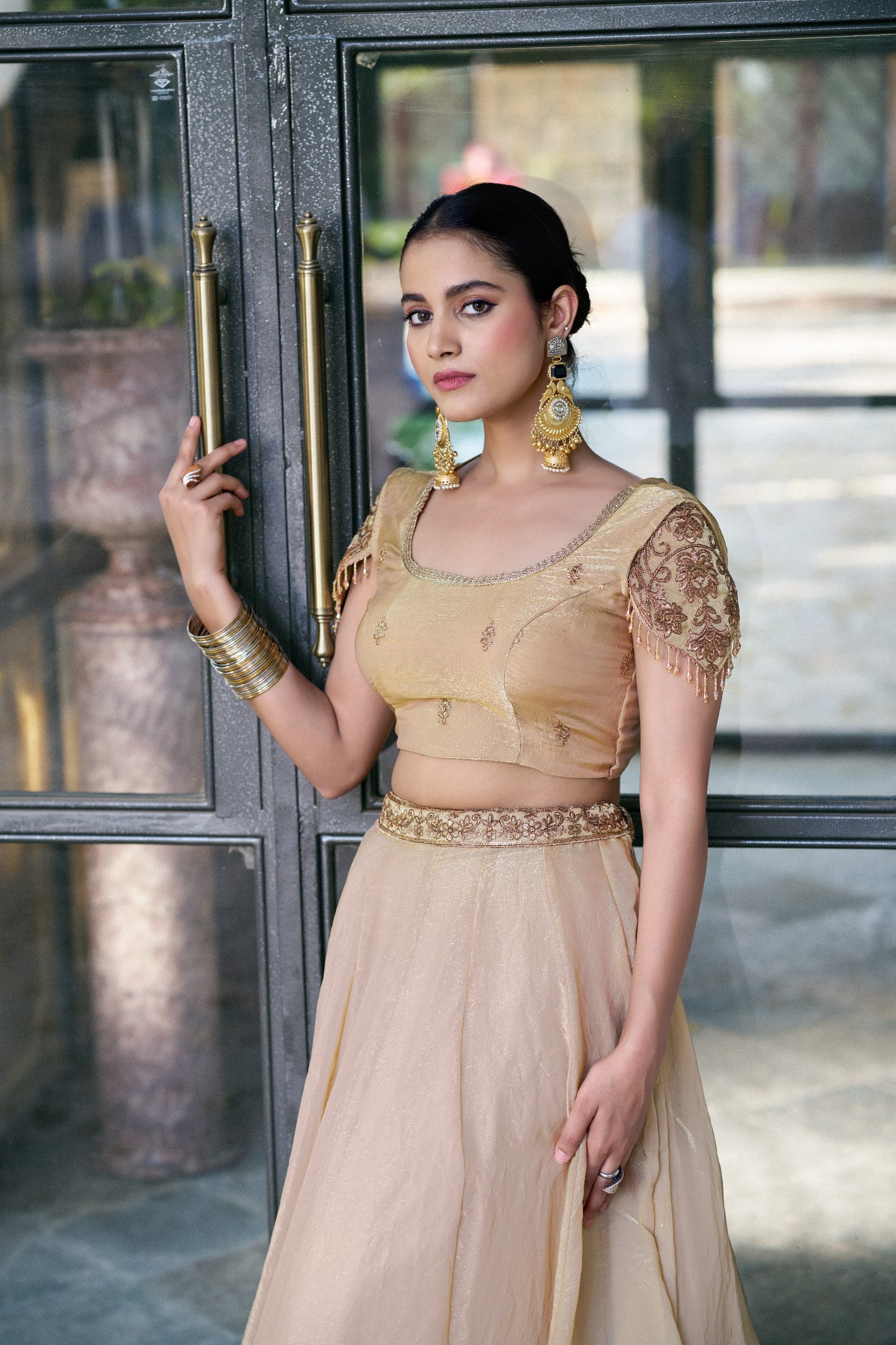 Organza Lehenga Choli with Sequins & Thread Embroidery for Parties