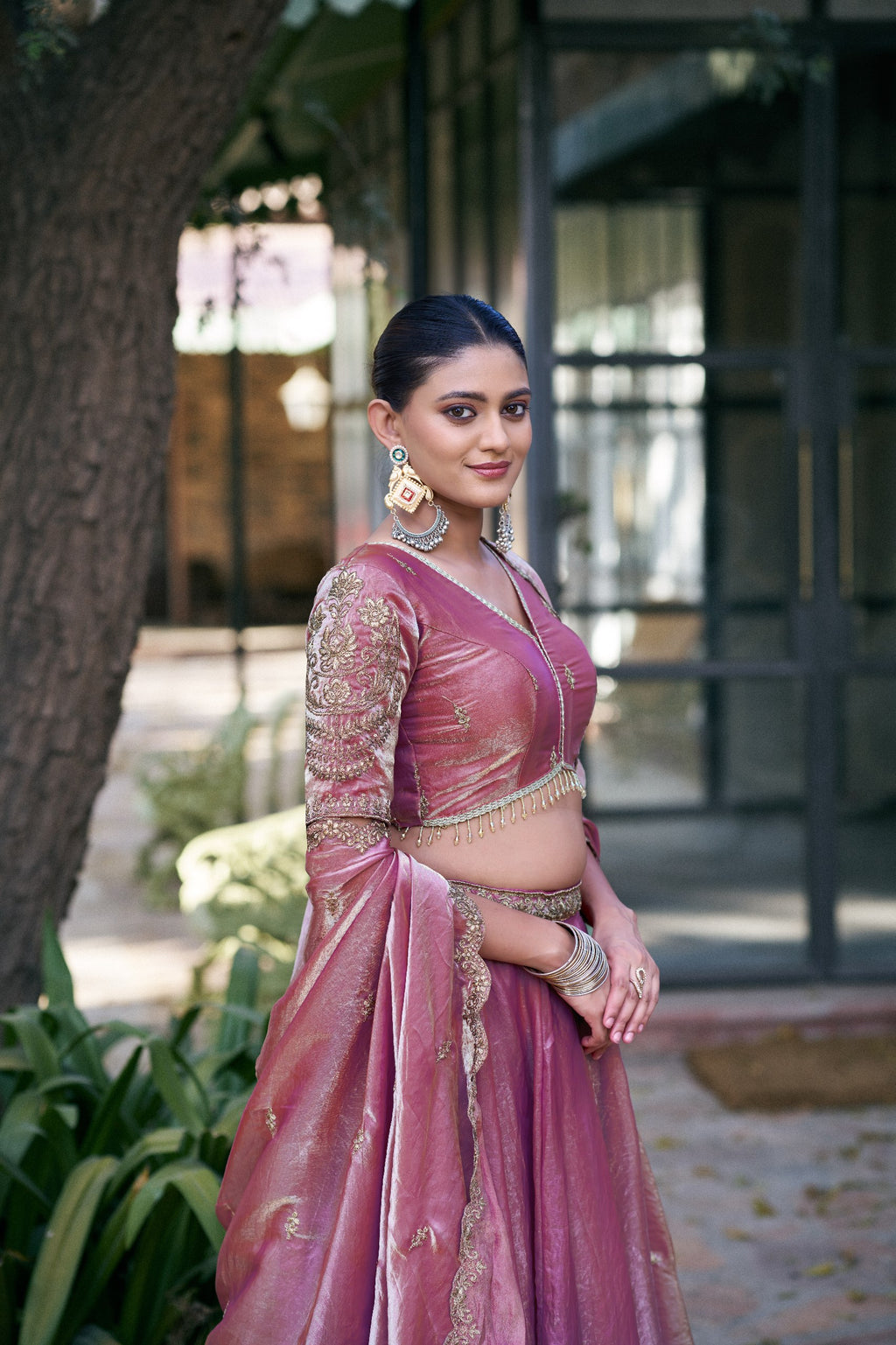 Organza Lehenga Choli with Sequins & Thread Embroidery for Parties